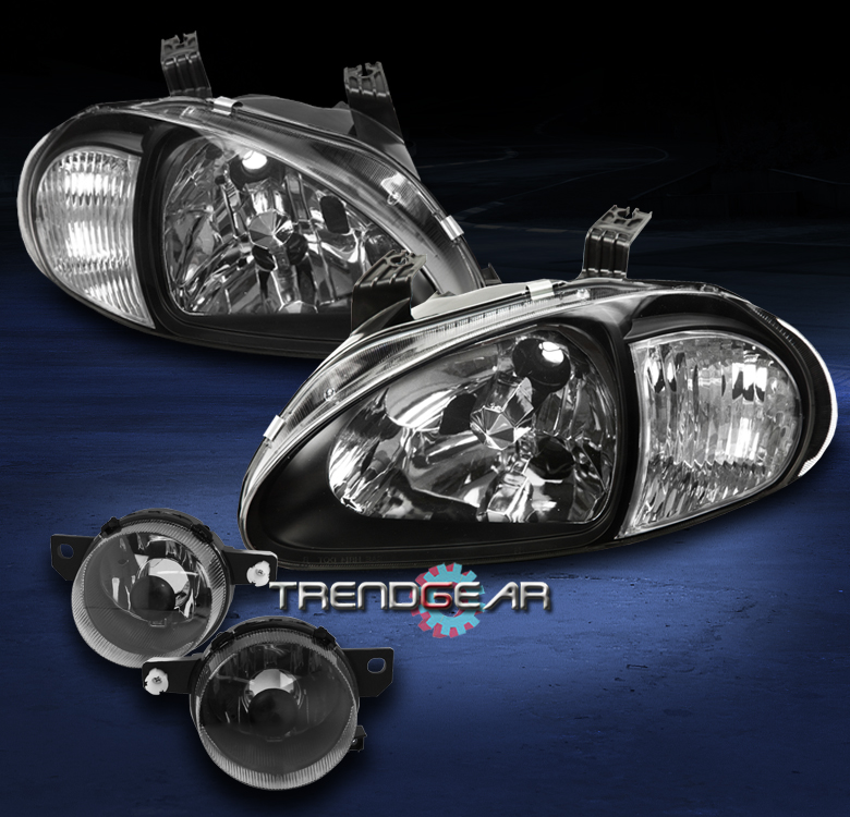 1993 1994 1995 HONDA DEL SOL 2IN1 CRYSTAL BLACK HEAD LIGHTS+CORNER W