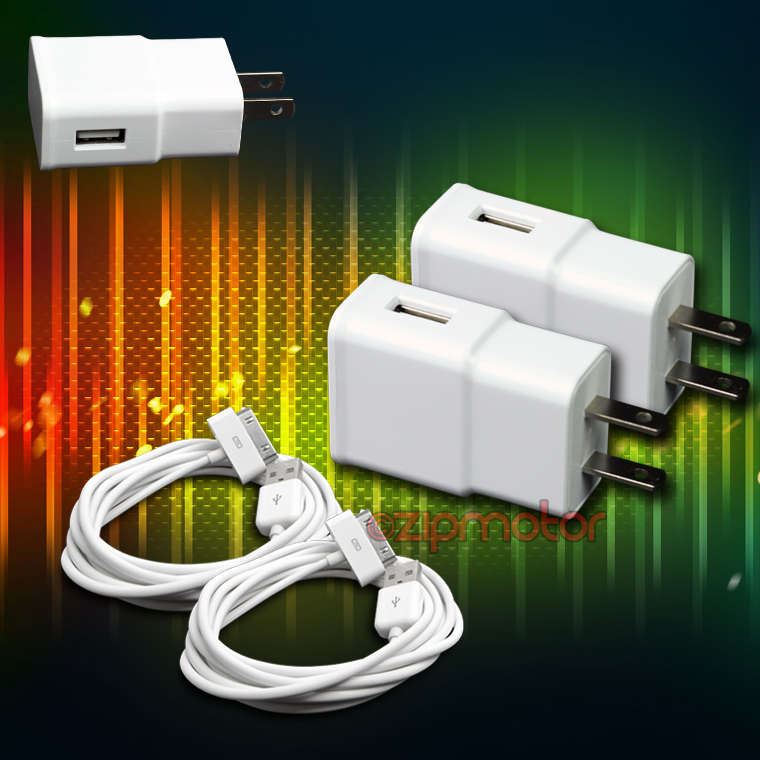 2X 2A POWER ADAPTER+6/' 30PIN USB CABLE CORD CHARGER WHITE IPHONE IPAD IPOD TOUCH