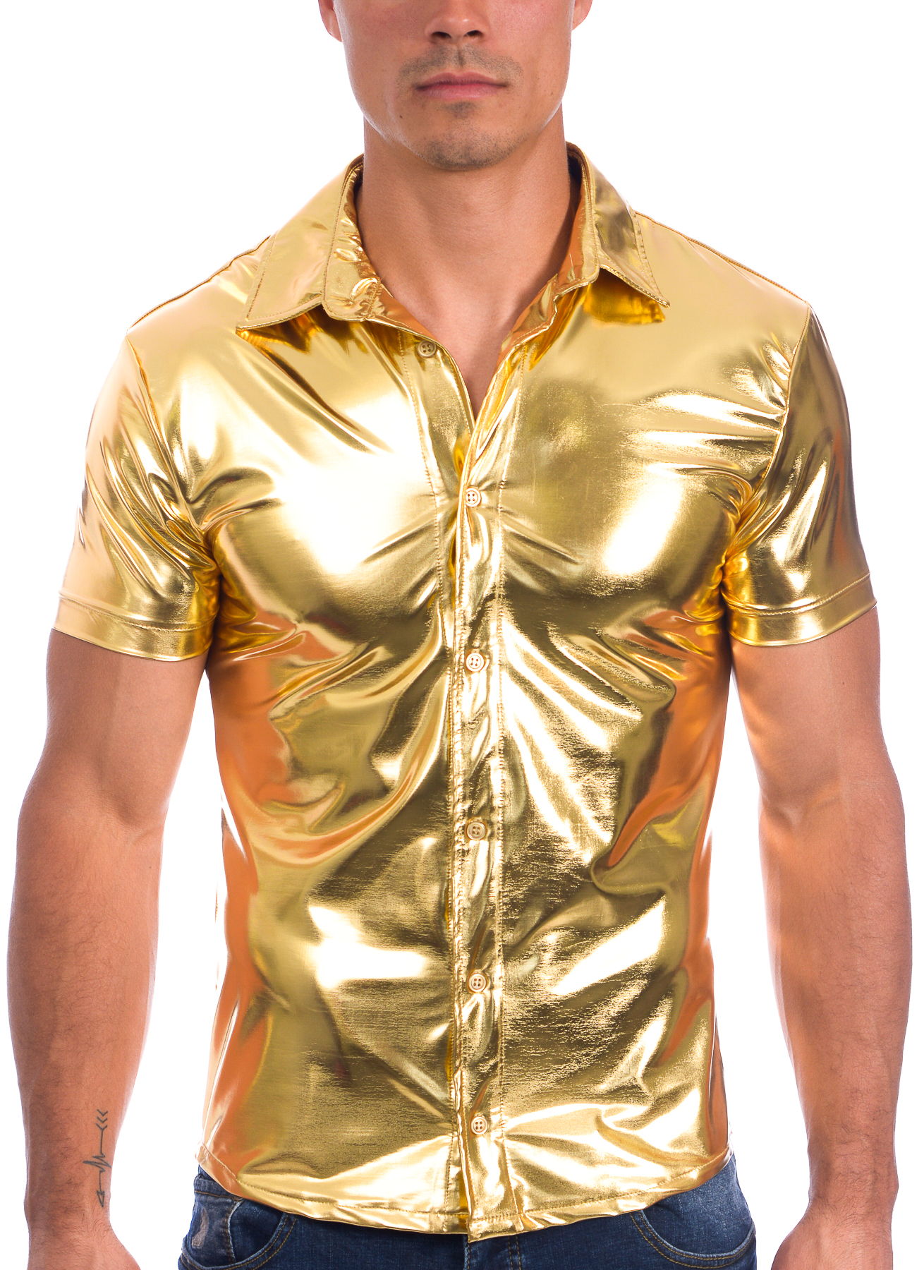 mens metallic gold dress shirt