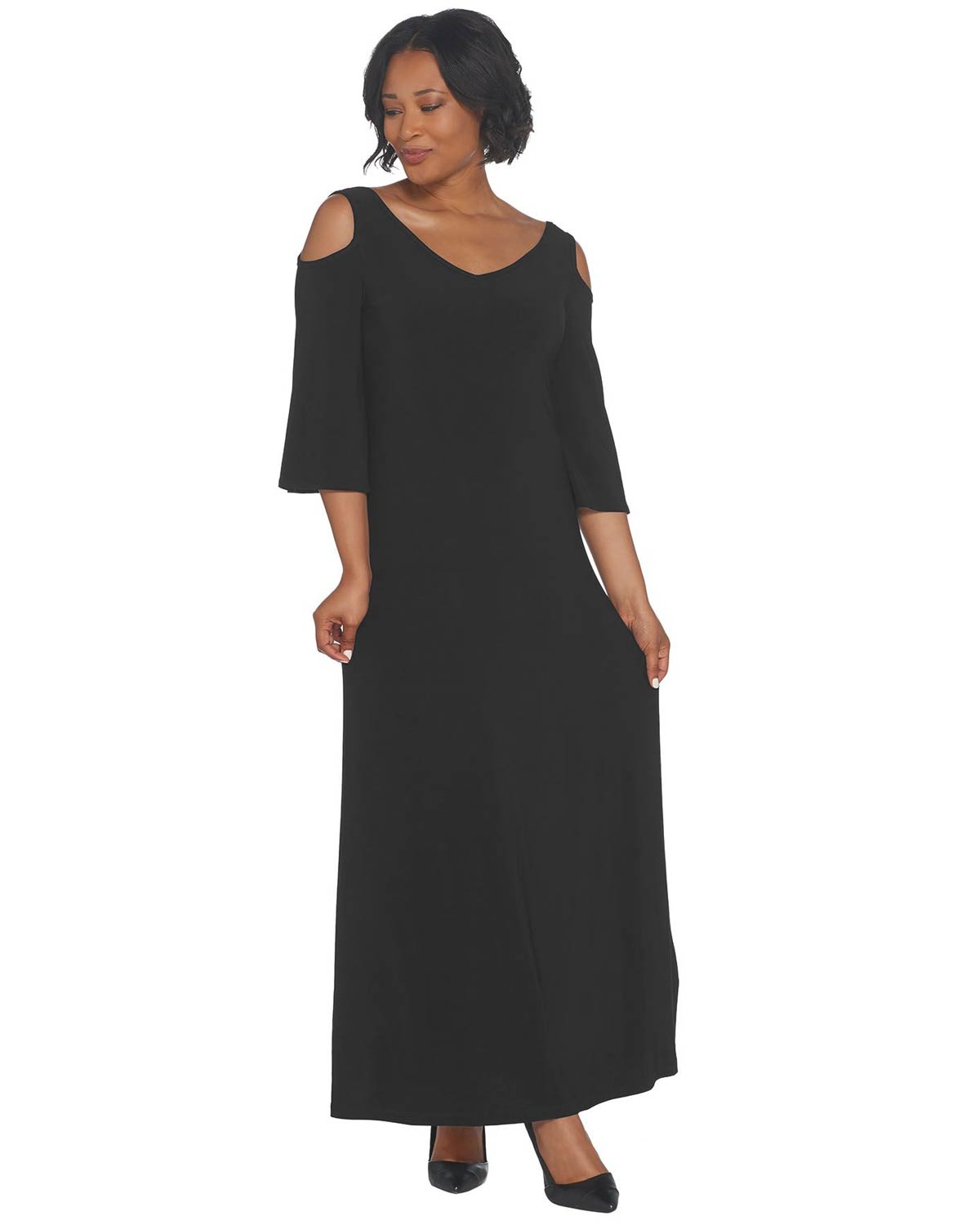 Attitudes by Renee Womens Jersey Flutter Sleeve Maxi Dress Tall L Black A306485 | eBay