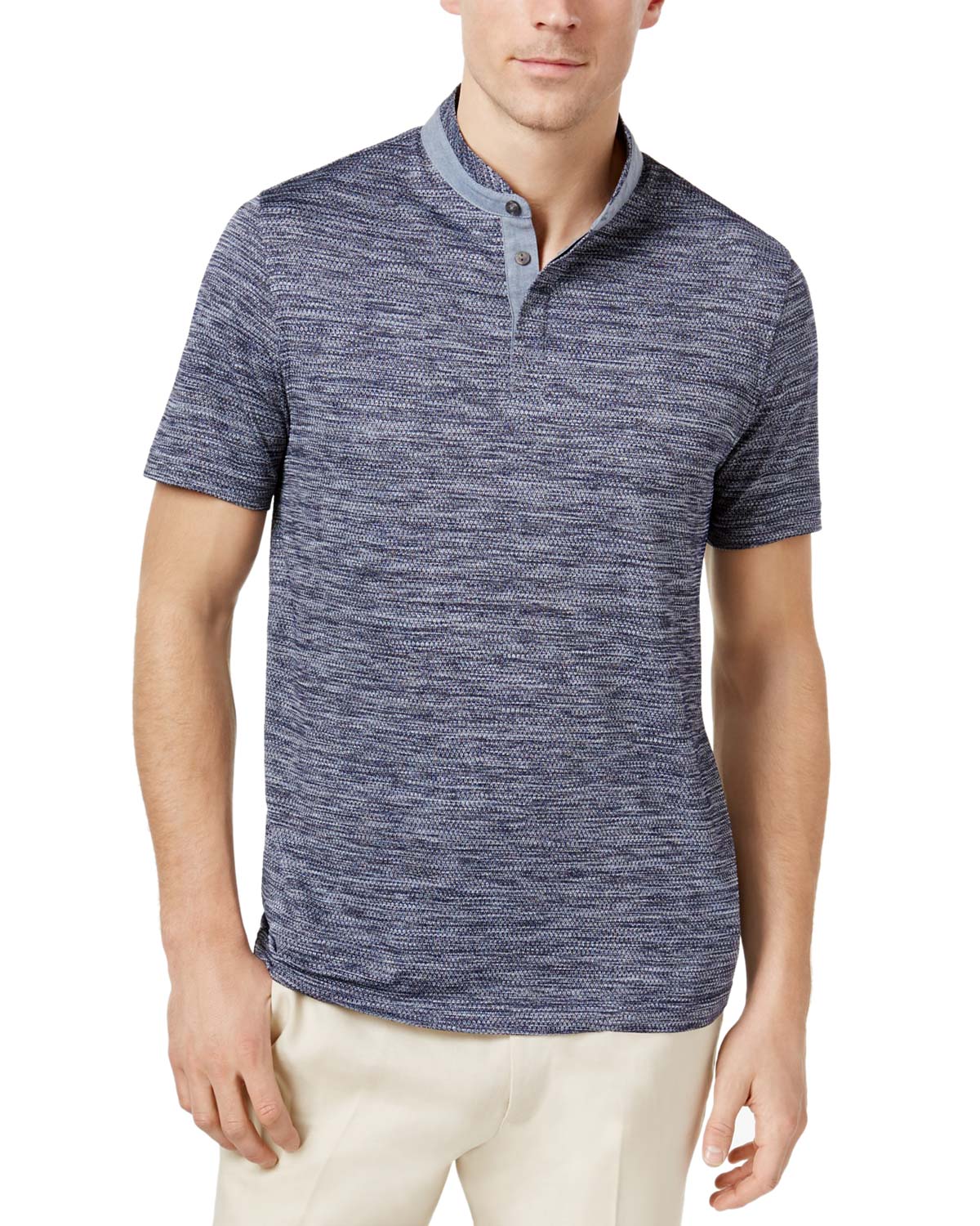 Tasso Elba Navy Blue Combo Banded Collar Polo Shirt Small S 706257348109 | eBay