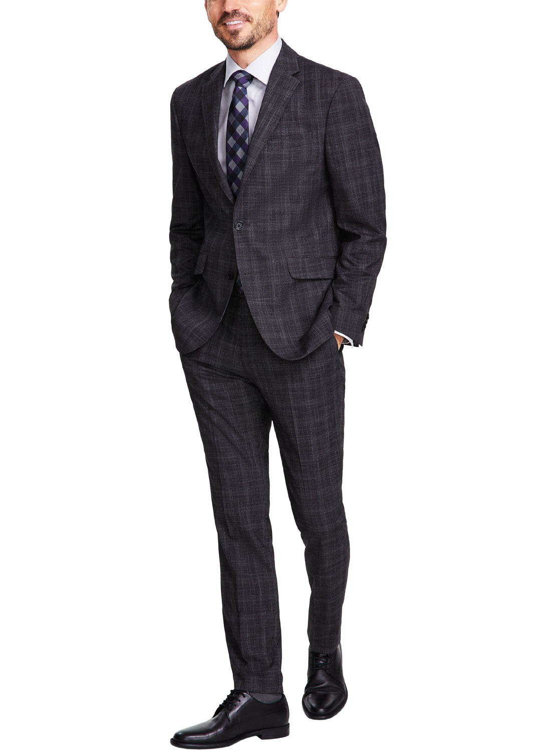Kenneth Cole Reaction Mens Slim-Fit Stretch Suit 41 Regular Charcoal Pants  34W