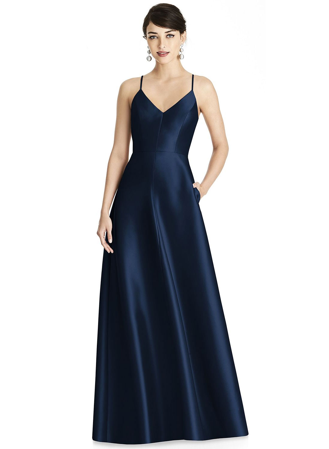 alfred sung v neck a line dress Alfred Sung V-Neck Sleeveless Cross-Back Sateen Gown