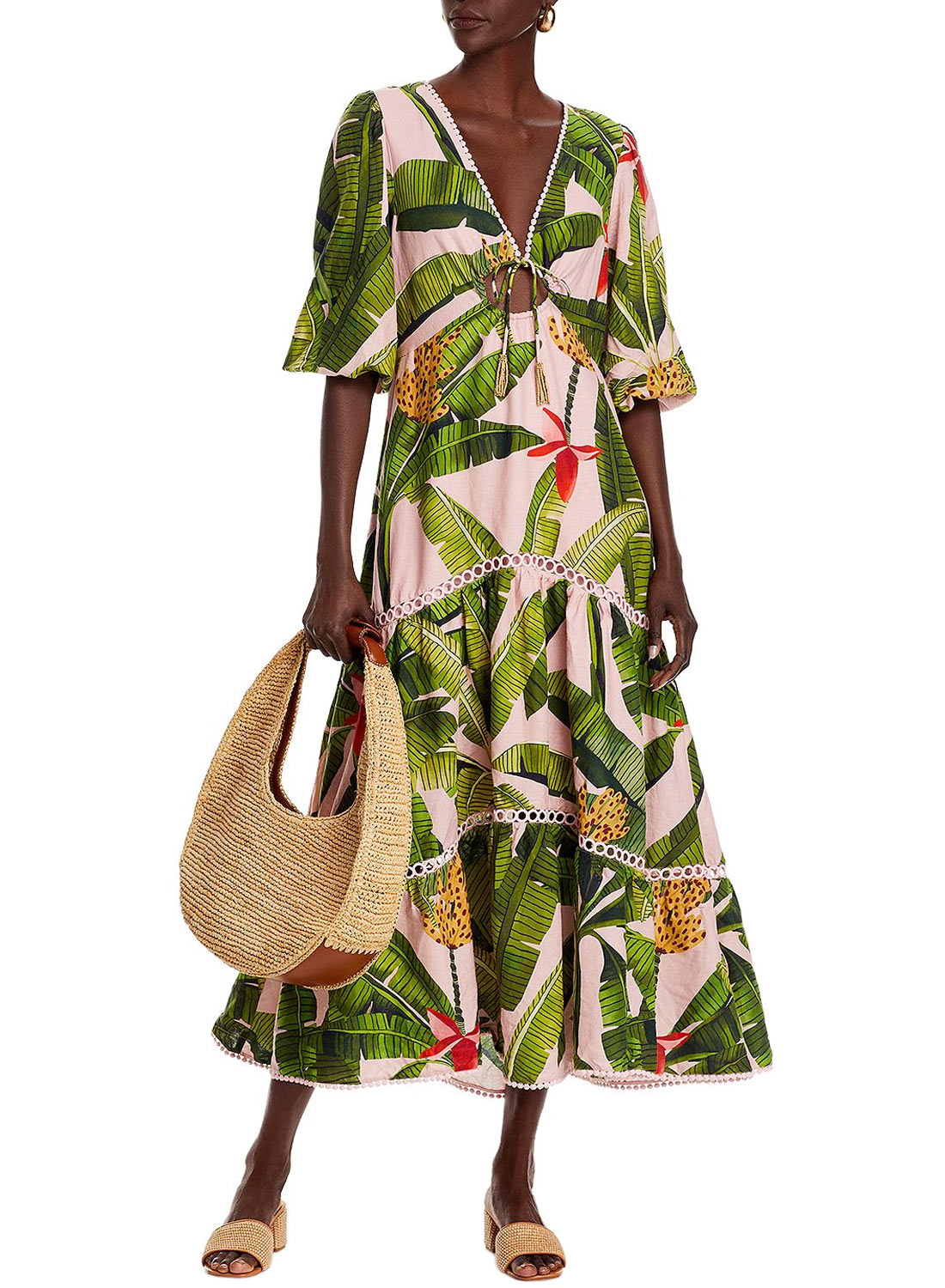 Farm Rio Womens Banana Leaves Tiered Maxi Dress X-Small Pink - NWT $285 |  eBay