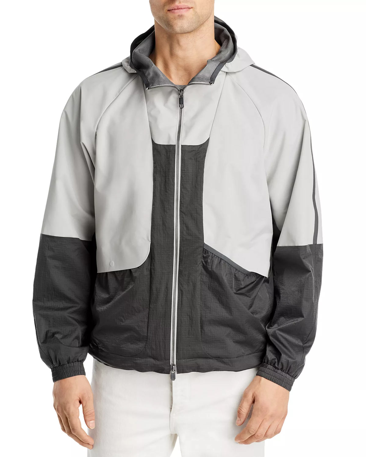 Ermenegildo Zegna フード付き ナイロンジャケット Z Zegna Mens Panelled Soft Shell Hooded Jacket X-Large Grey - NWT