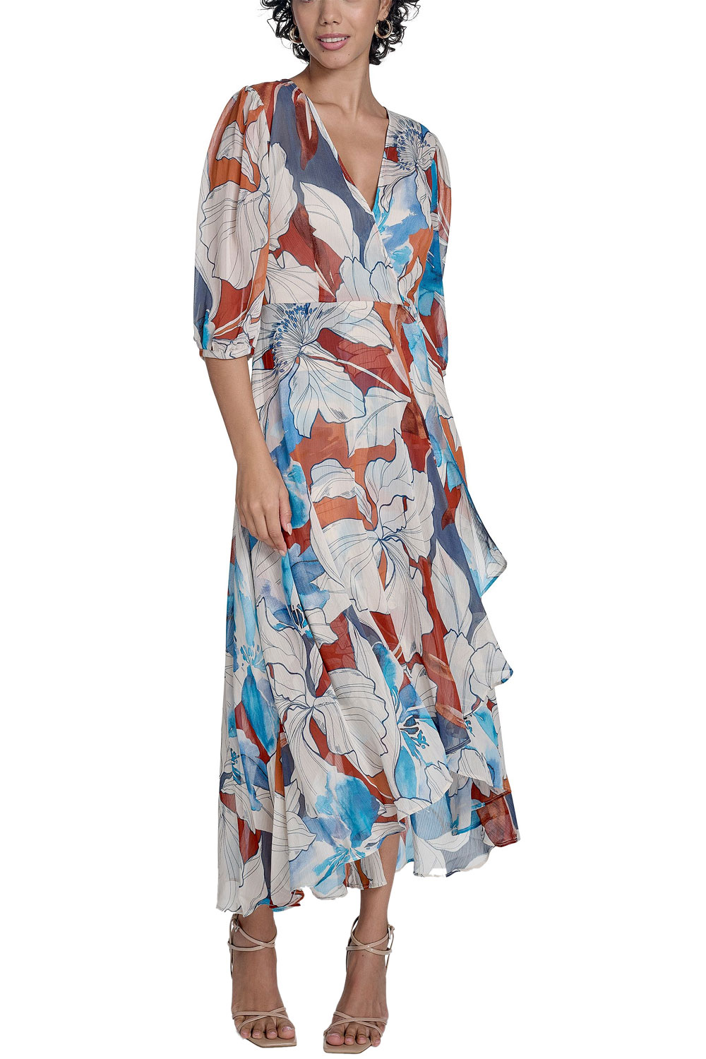 Calvin Klein Womens Floral Faux Wrap Chiffon Maxi Dress 6 Oxford Multi NWT  $139 | eBay