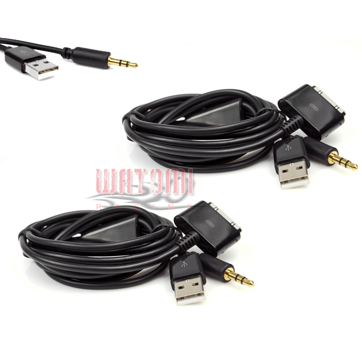 3X 2IN1 USB 3.5MM AUX SYNC CHARGER BLACK CABLE IPHONE 4S 4 IPOD TOUCH NANO IPAD