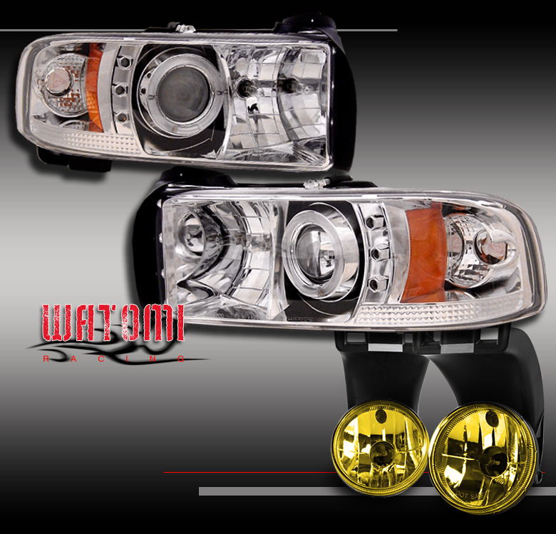 For 94-01 Dodge Ram LED Projector Headlights+Halo Pro Fog Lamp+Switch+Bulb