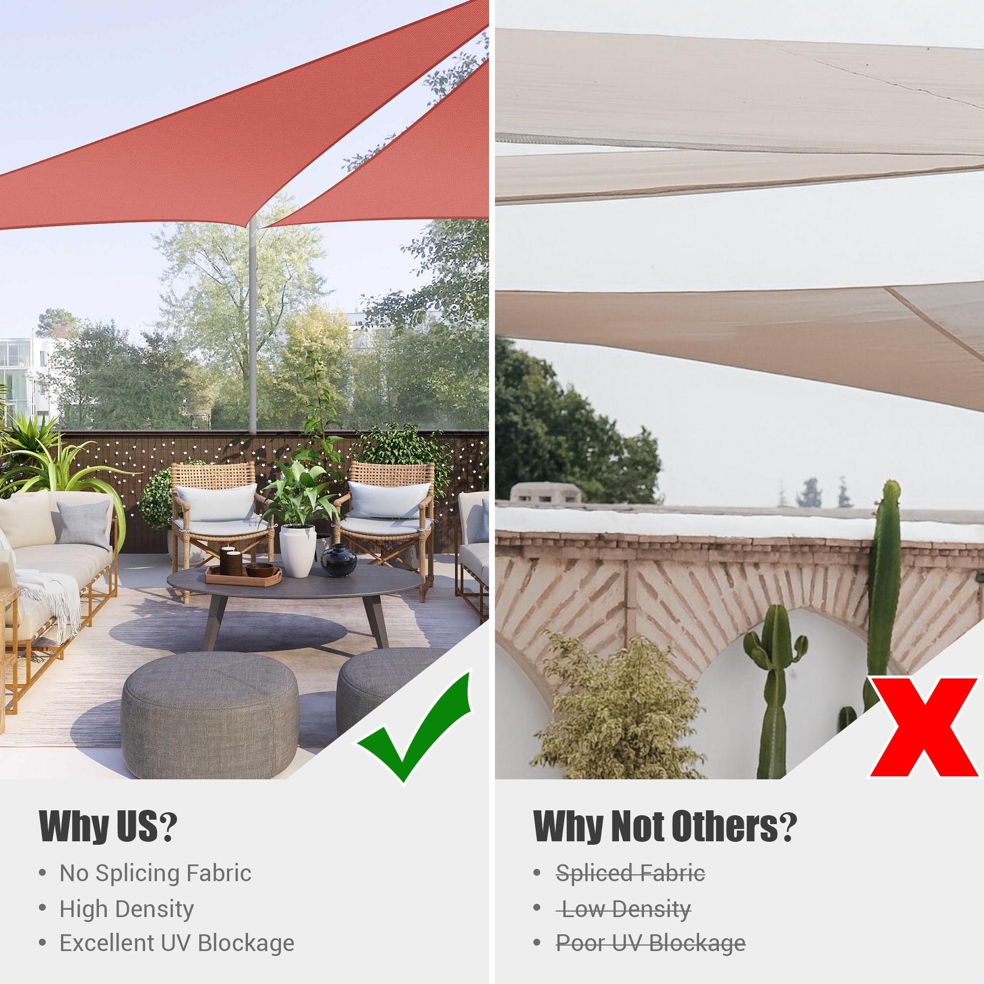 AplusChoice 2Pack 11Ft/20Ft/25Ft UV Block Triangle Sun Shade Sail Canopy Outdoor - Picture 9 of 16