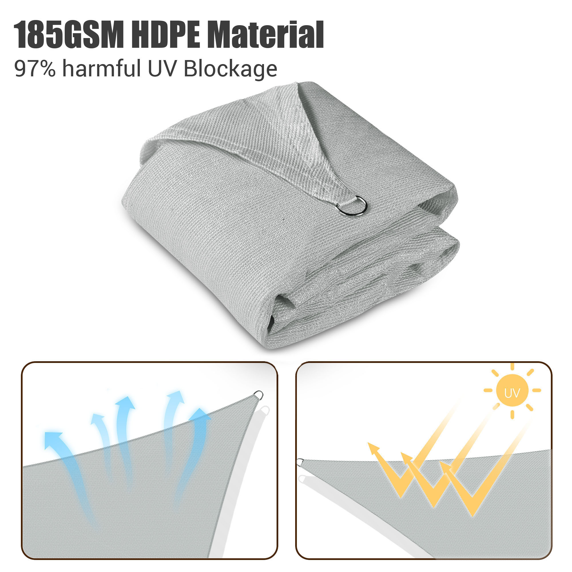 Yescom Sun Shade Sail Outdoor Top Canopy Patio 11' 16.5' Triangle 18' Square - Picture 29 of 165