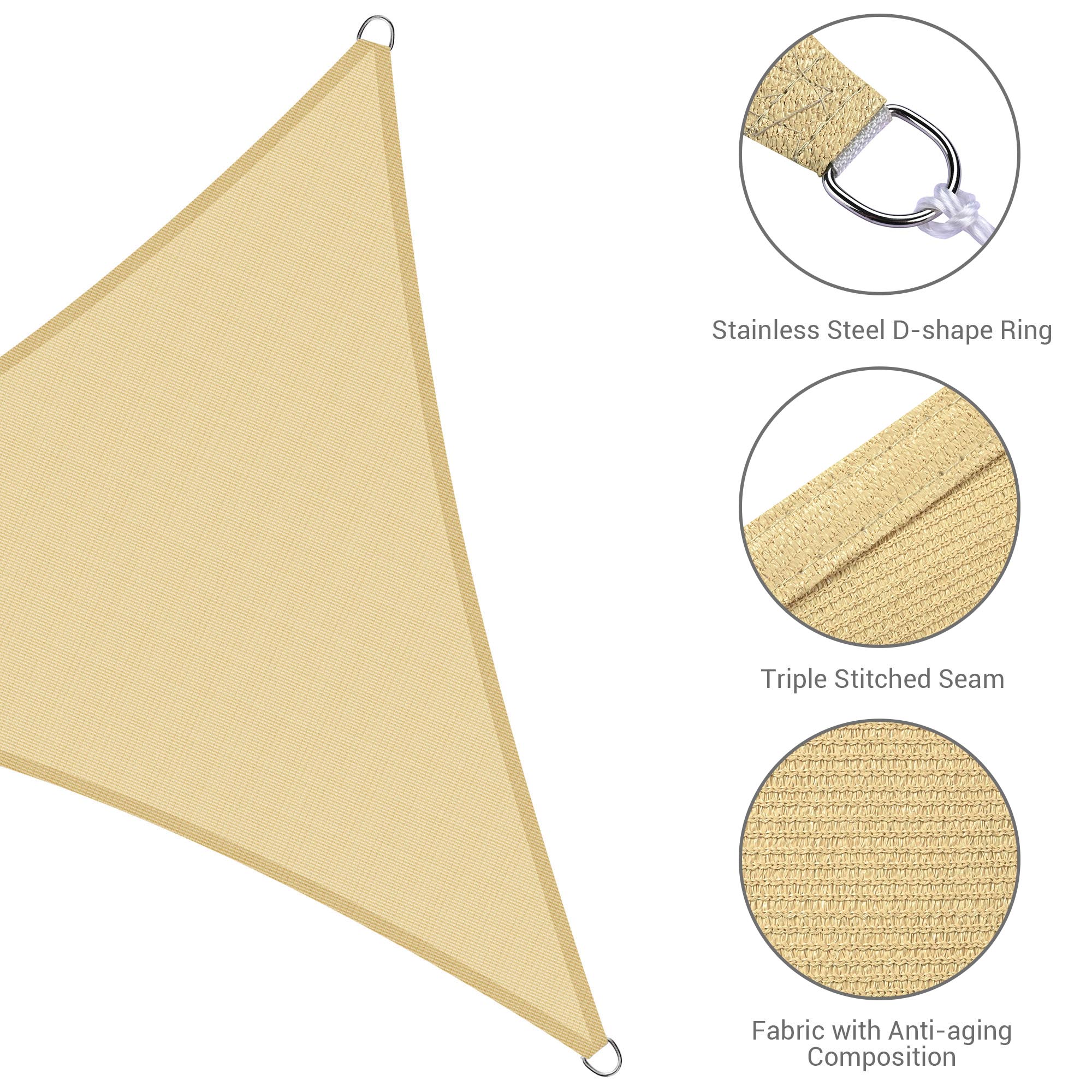 Triangle Sun Shade Sail Canopy UV Block Patio Garden Yard Pool Outdoor - Picture 34 of 89