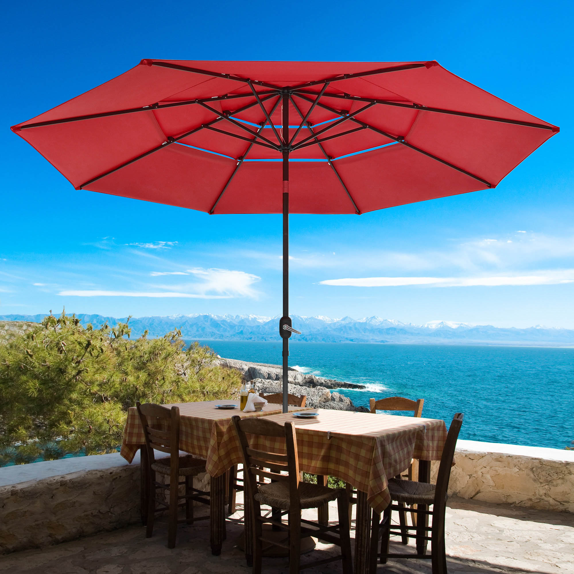 3-Tier 11 Ft Patio Umbrella with Crank Handle Push to Tilt Garden Pool - Picture 29 of 31