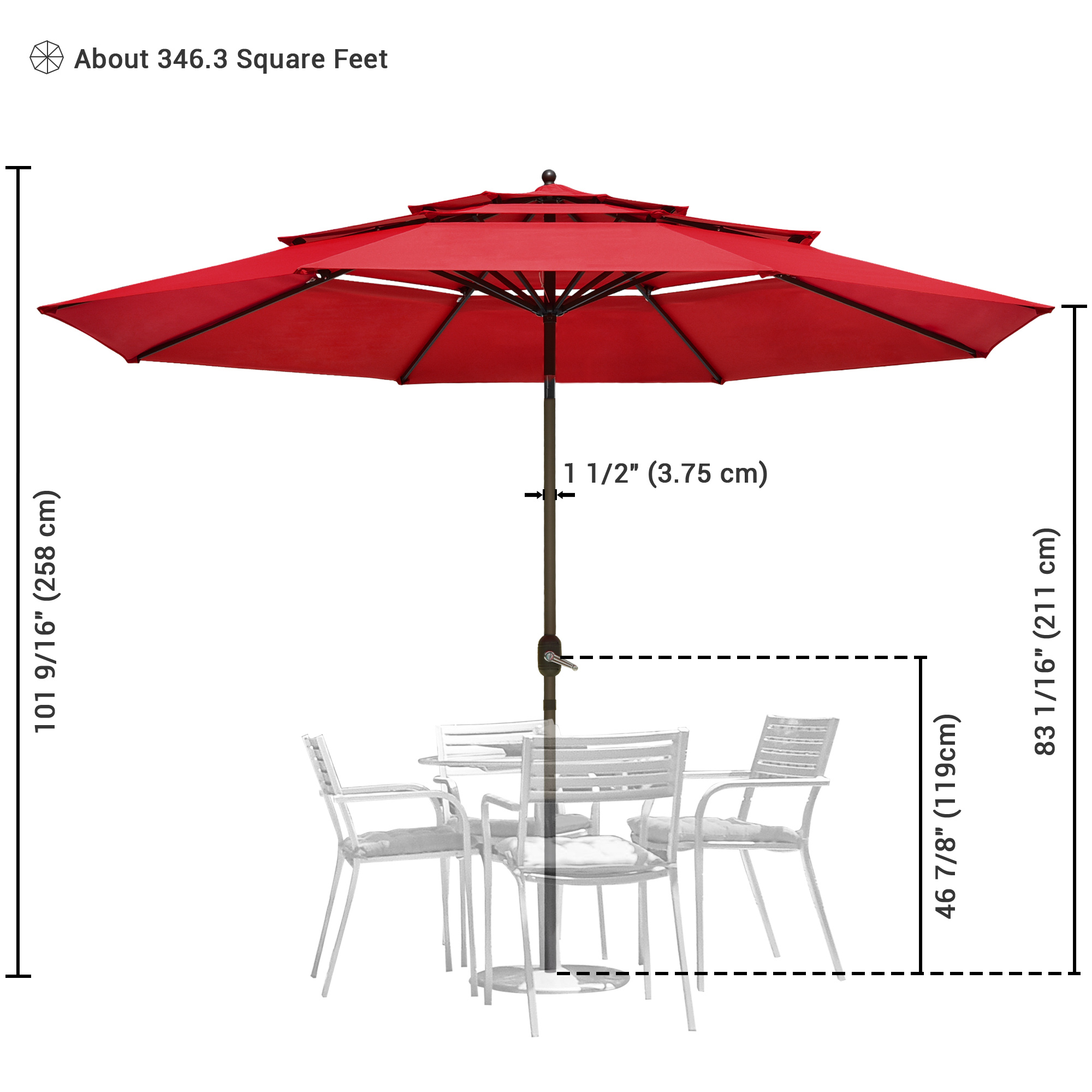 3-Tier 11 Ft Patio Umbrella with Crank Handle Push to Tilt Garden Pool - Picture 30 of 31