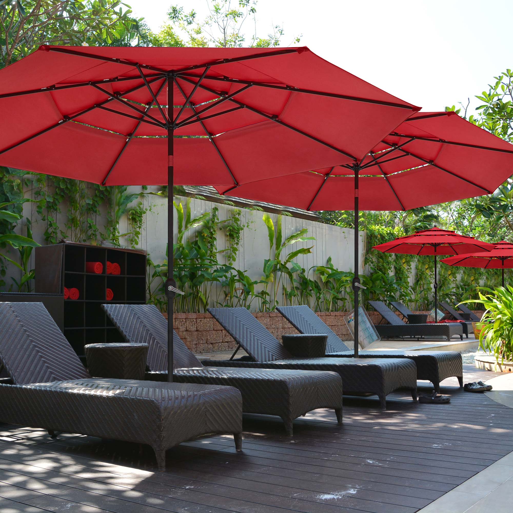 3-Tier 11 Ft Patio Umbrella with Crank Handle Push to Tilt Garden Pool - Picture 28 of 31