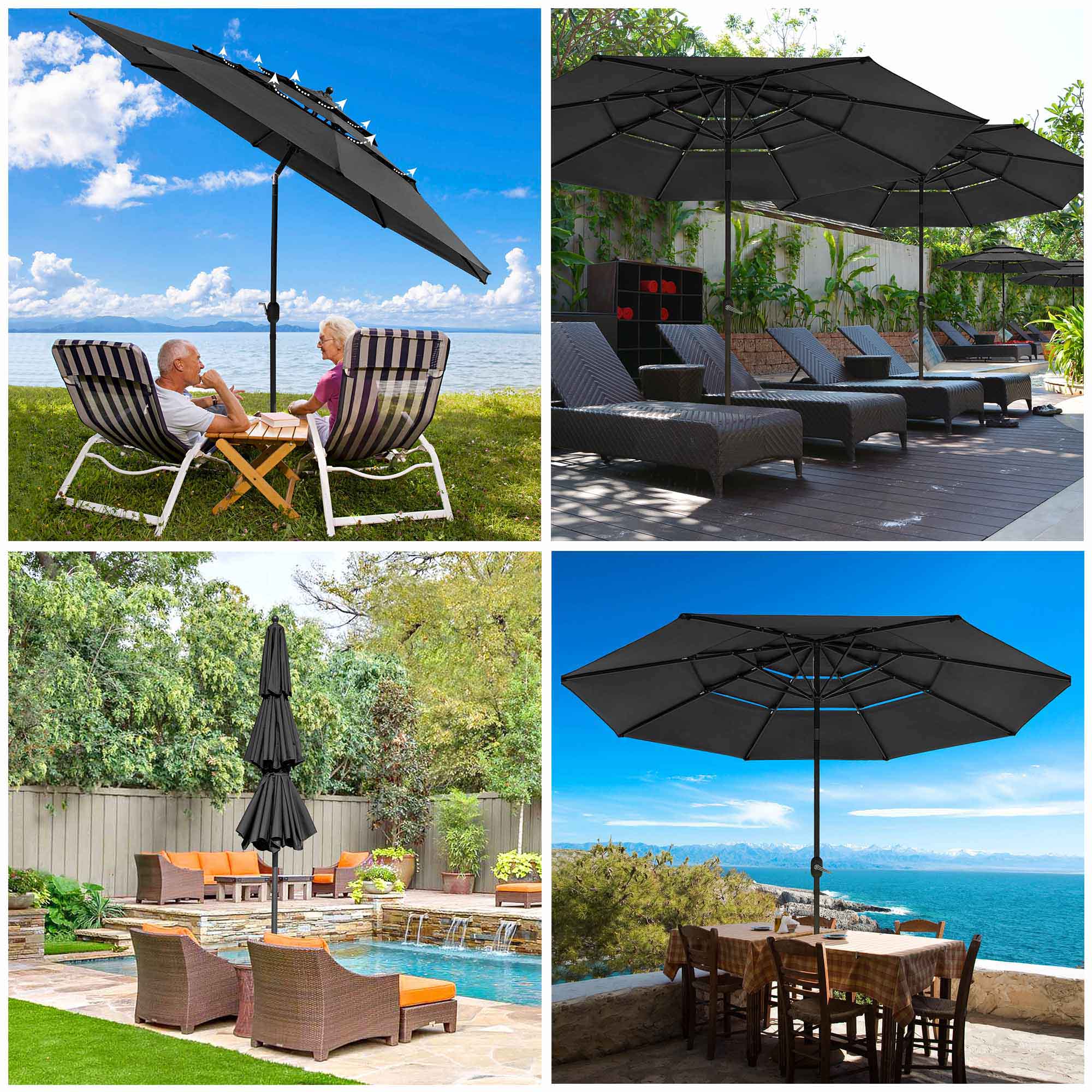 11 Ft Patio Umbrella with Protective Cover Crank Tilt Aluminum 3 Tier Color Opt - Picture 12 of 30