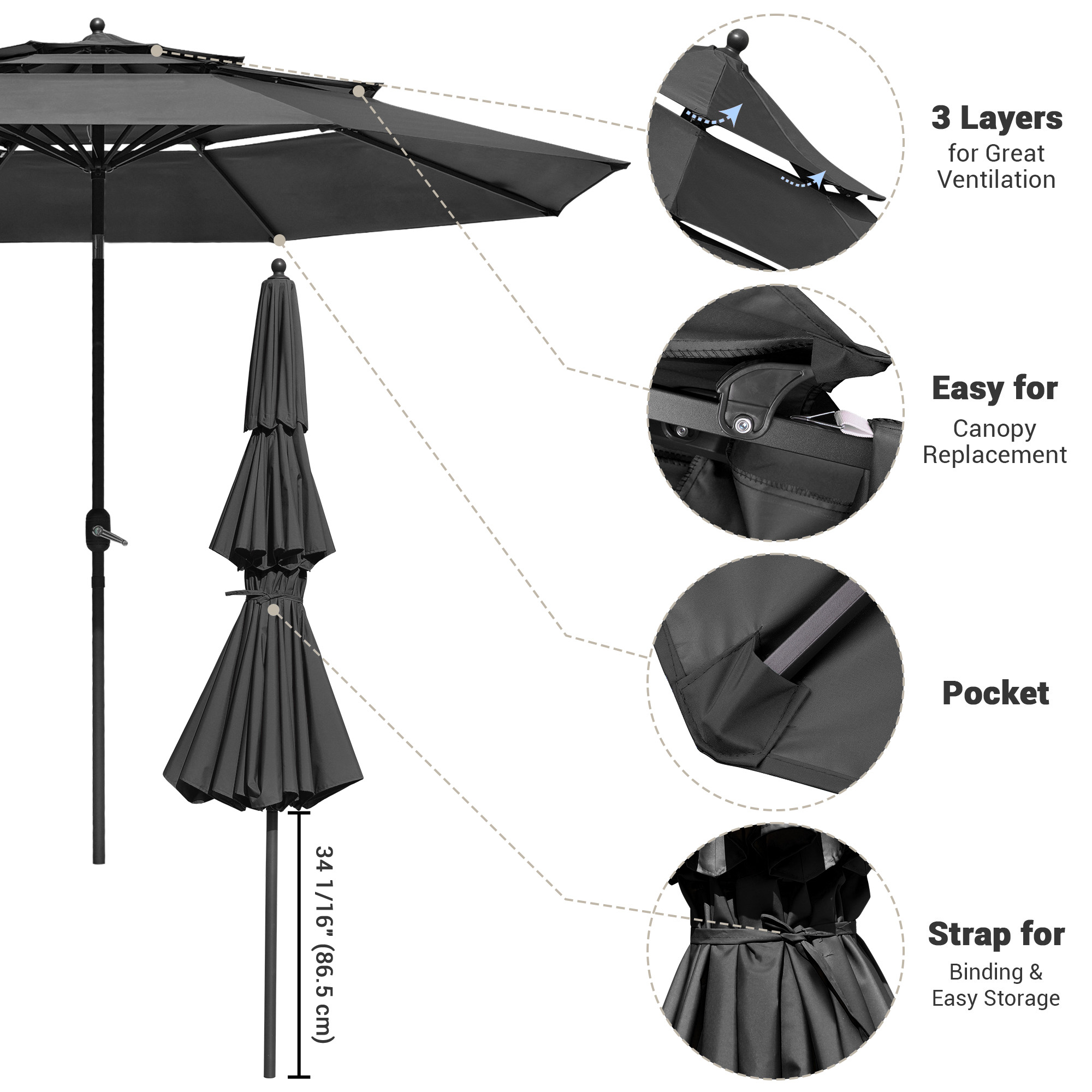 11 Ft Patio Umbrella with Protective Cover Crank Tilt Aluminum 3 Tier Color Opt - Picture 14 of 30