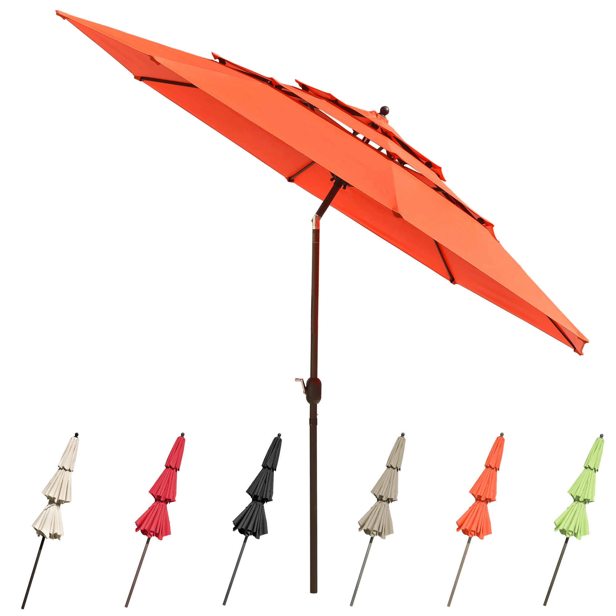 3-Tier 11 Ft Patio Umbrella with Crank Handle Push to Tilt Garden Pool - Picture 22 of 31