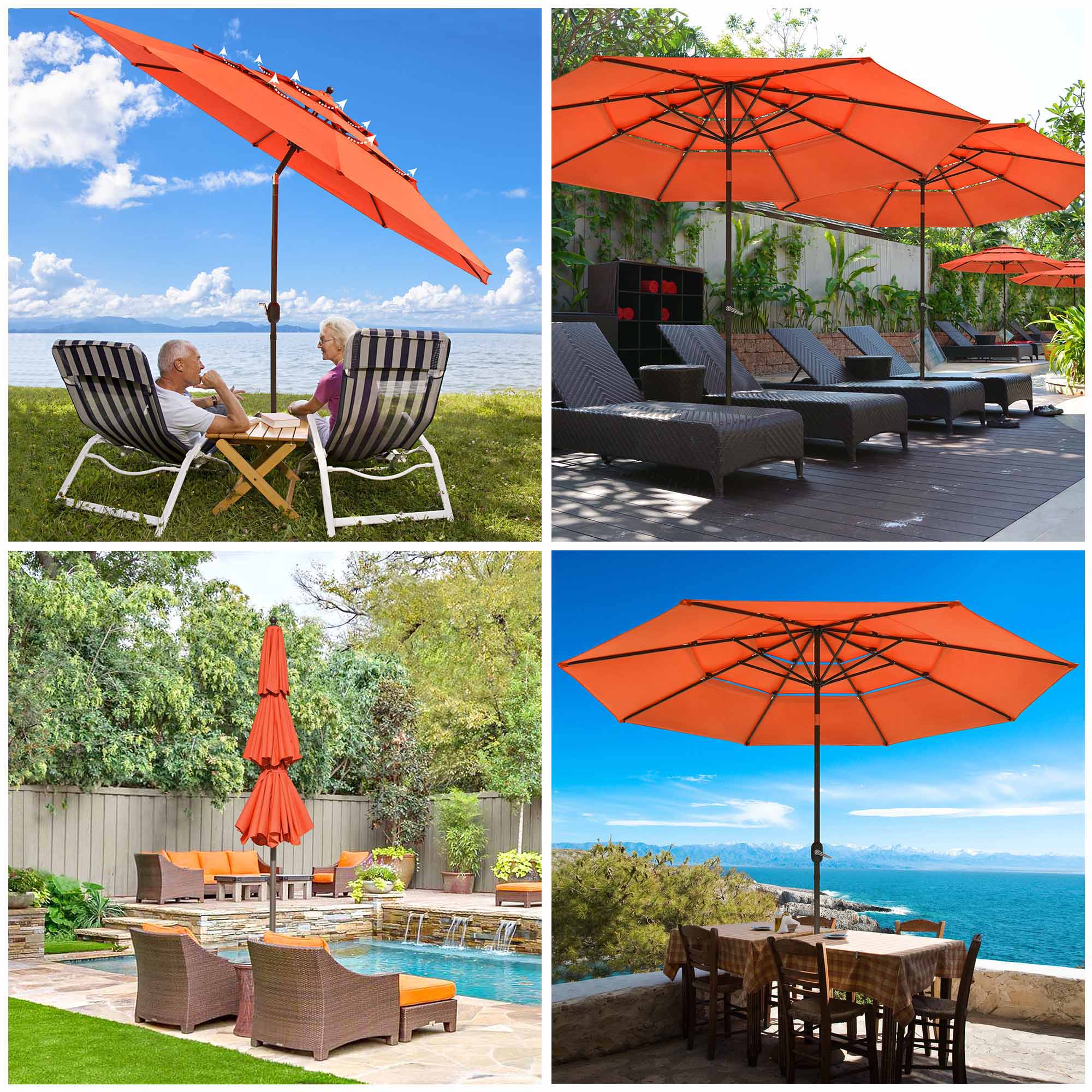3-Tier 11 Ft Patio Umbrella with Crank Handle Push to Tilt Garden Pool - Picture 23 of 31