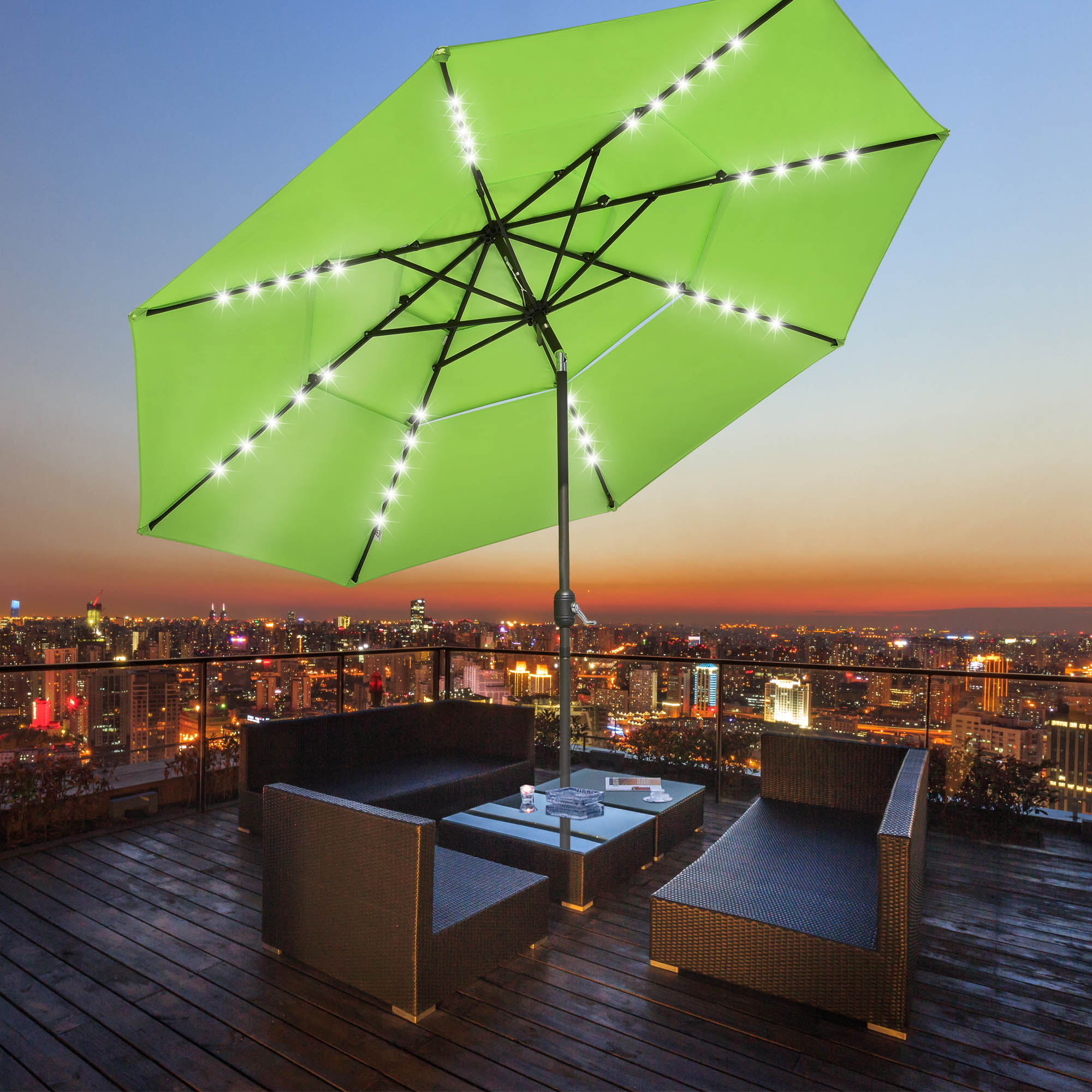 3-Tier 11 Ft Patio Umbrella with Solar Powered LED Crank Tilt Button  Backyard | eBay