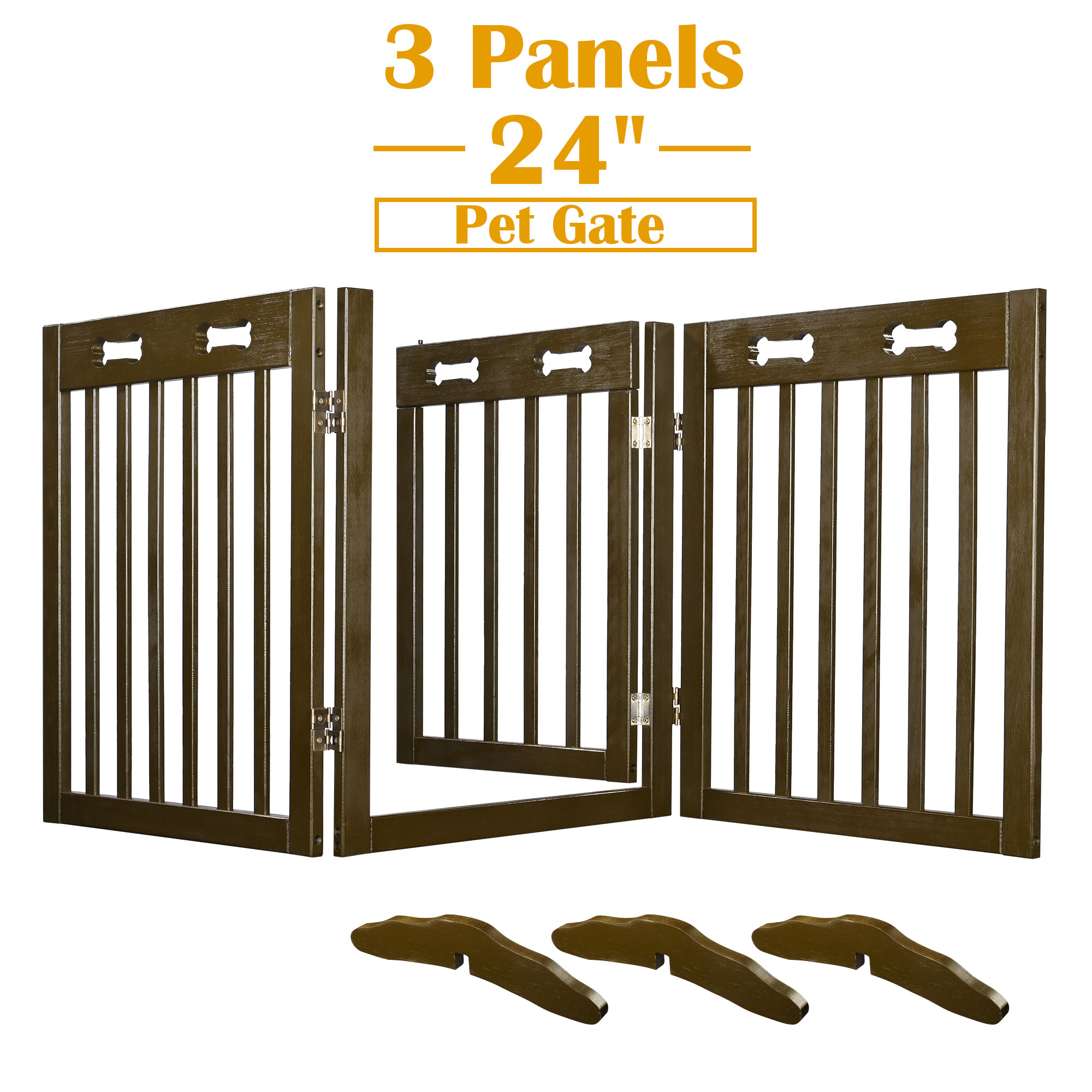 Dog Gate Pet Fence Playpen Folding Wood Barrier Free Standing Indoor 24