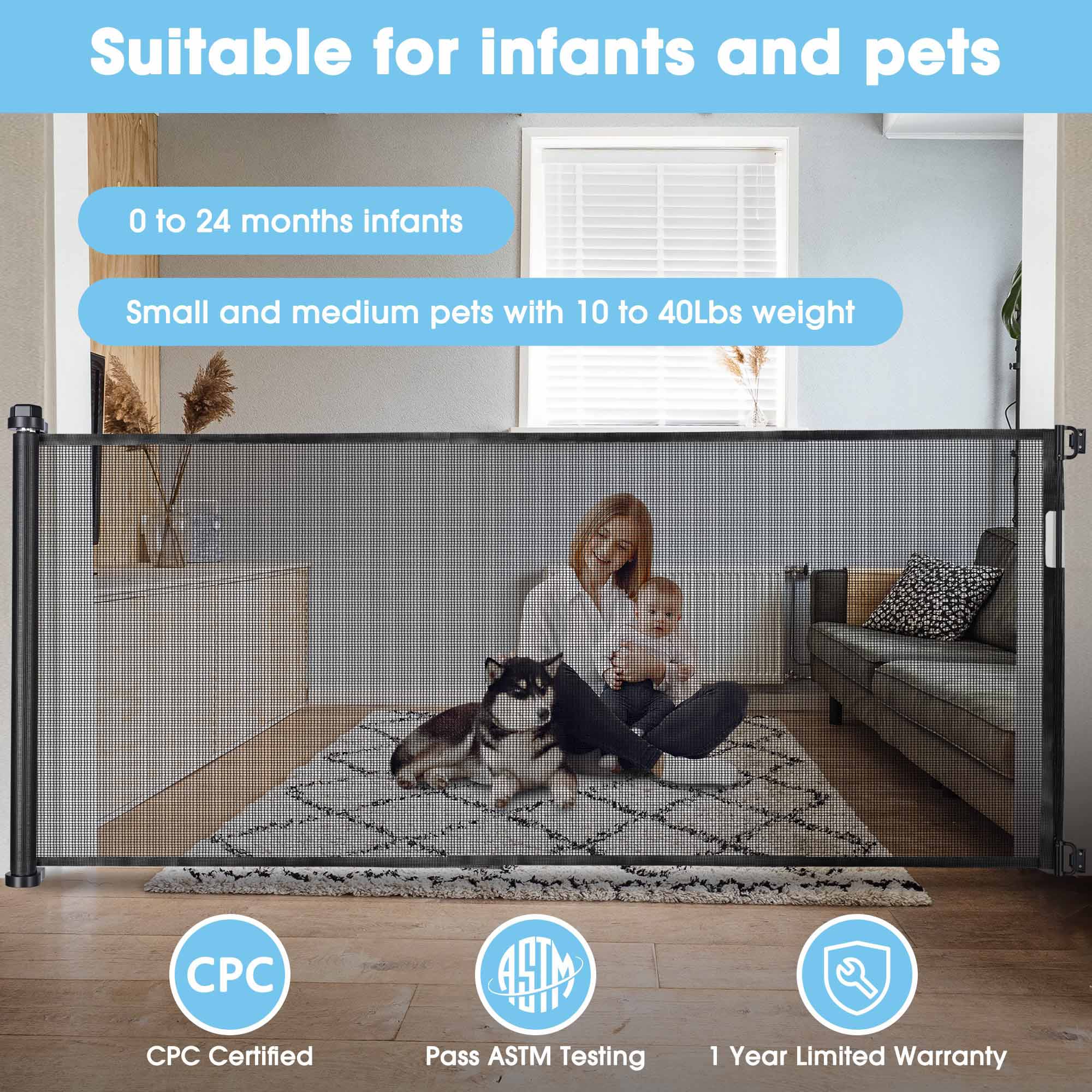 Retractable Mesh Baby or Pet Dog Safety Gate Doorways Stairs - Picture 13 of 19