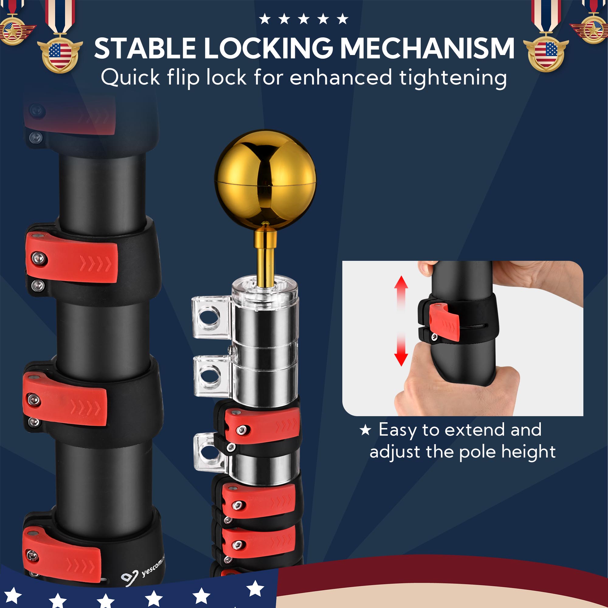 Apluschoice EZ GO Aluminum RV Flag Pole Kit with Solar Light for Camping - Picture 8 of 25