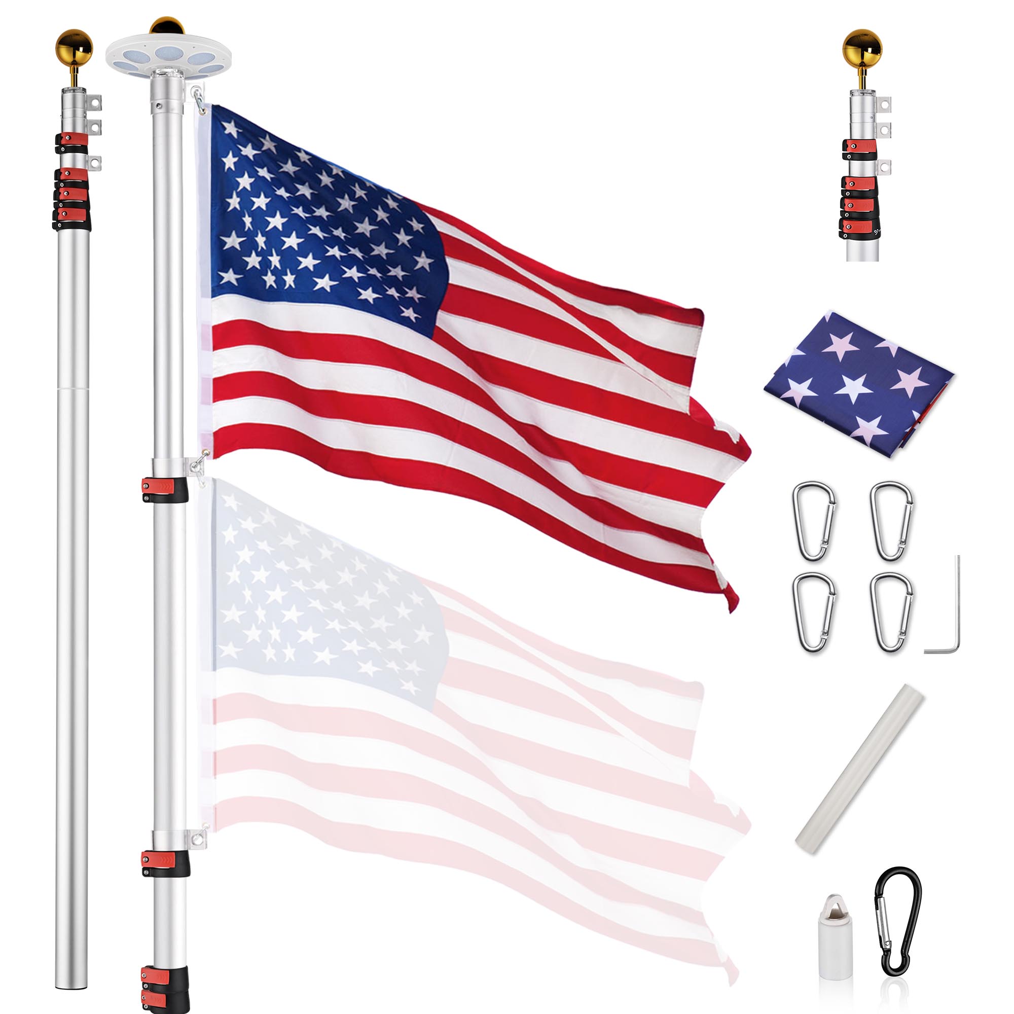 Yescom Flag Pole Kit Heavy Duty Aluminum Flagpole US Flag+Ball Top LED Solar - Picture 31 of 55