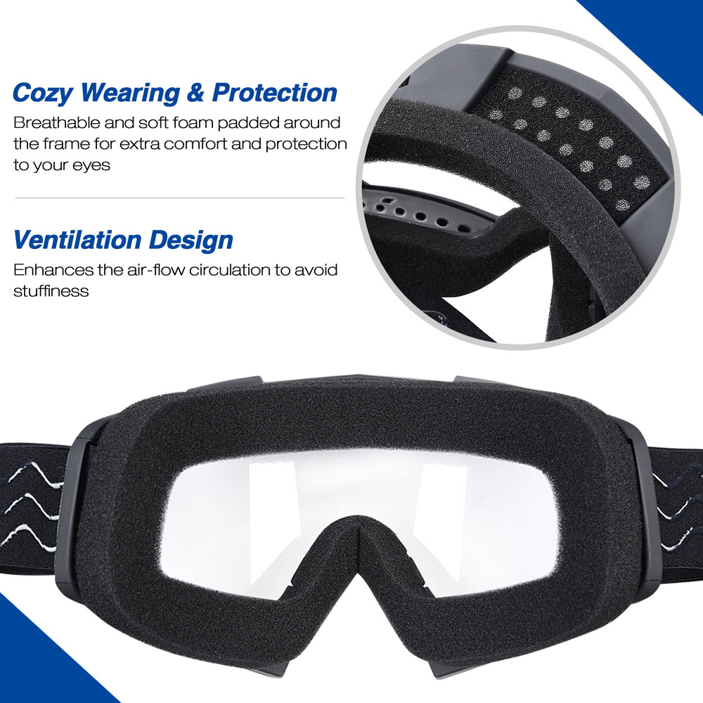 Motorcycle Goggles Sports Safety Glasses Bendable Dirt Bike Motocross Clear Lens