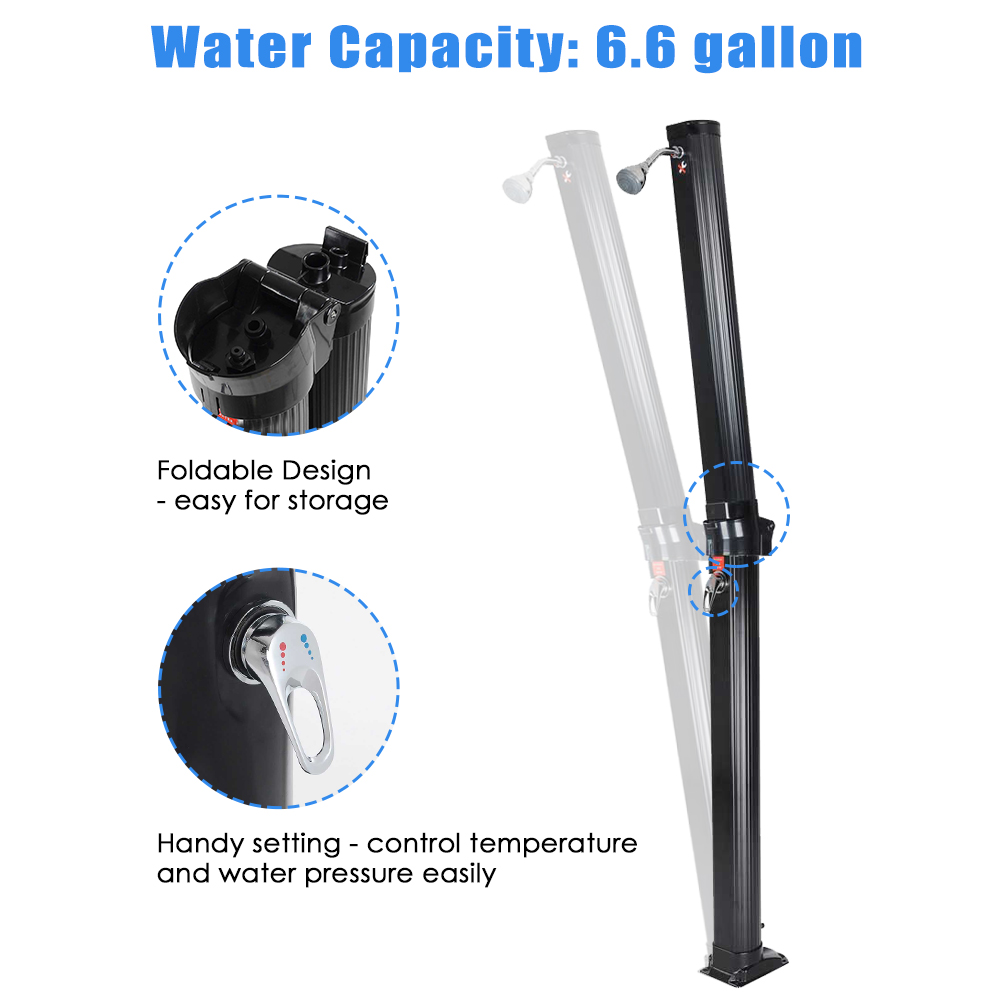 6.6 Gallon Foldable Solar Heated Shower Head Pool Beach Outdoor