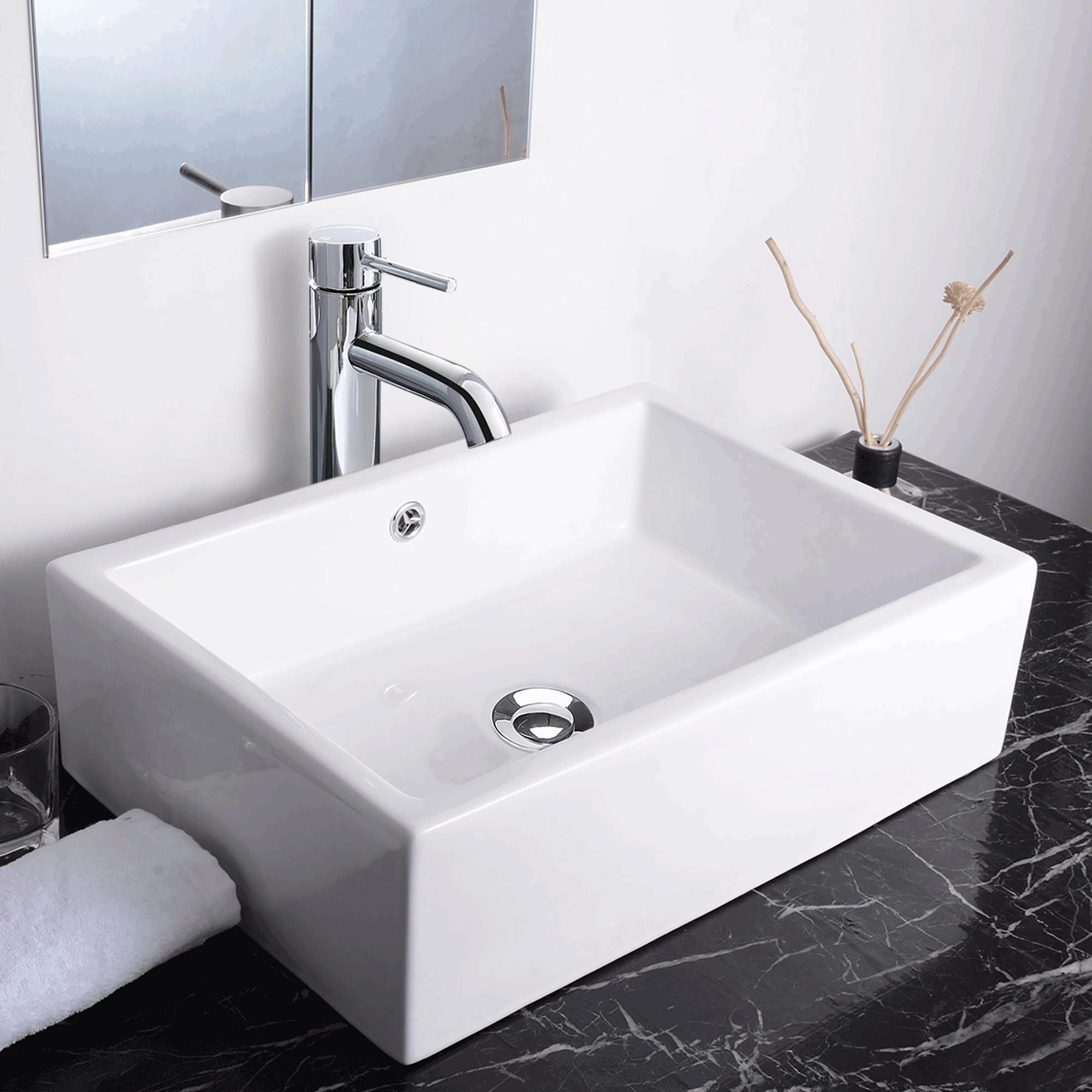 Aquaterior Bathroom Ceramic Countertop Vessel Sink Basin w/ Faucet Pop Up Drain - Picture 47 of 70