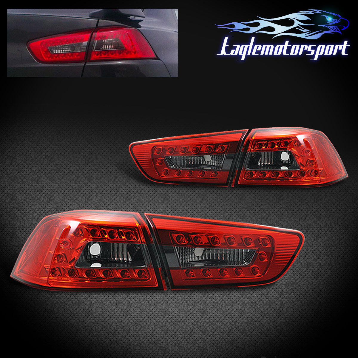 For 20082015 Mitsubishi Lancer/EVO X Red Smoke LED Tail Lights Rear