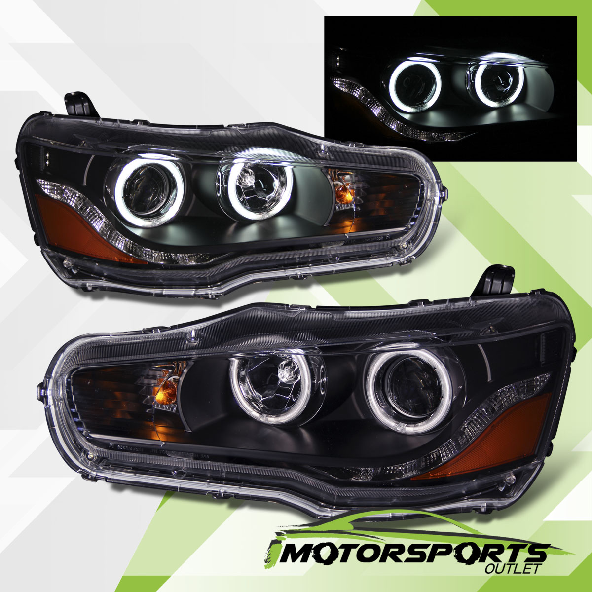 [Dual CCFL Halo] 20082016 Mitsubishi Lancer EVO X LED DRL Projector Headlights eBay