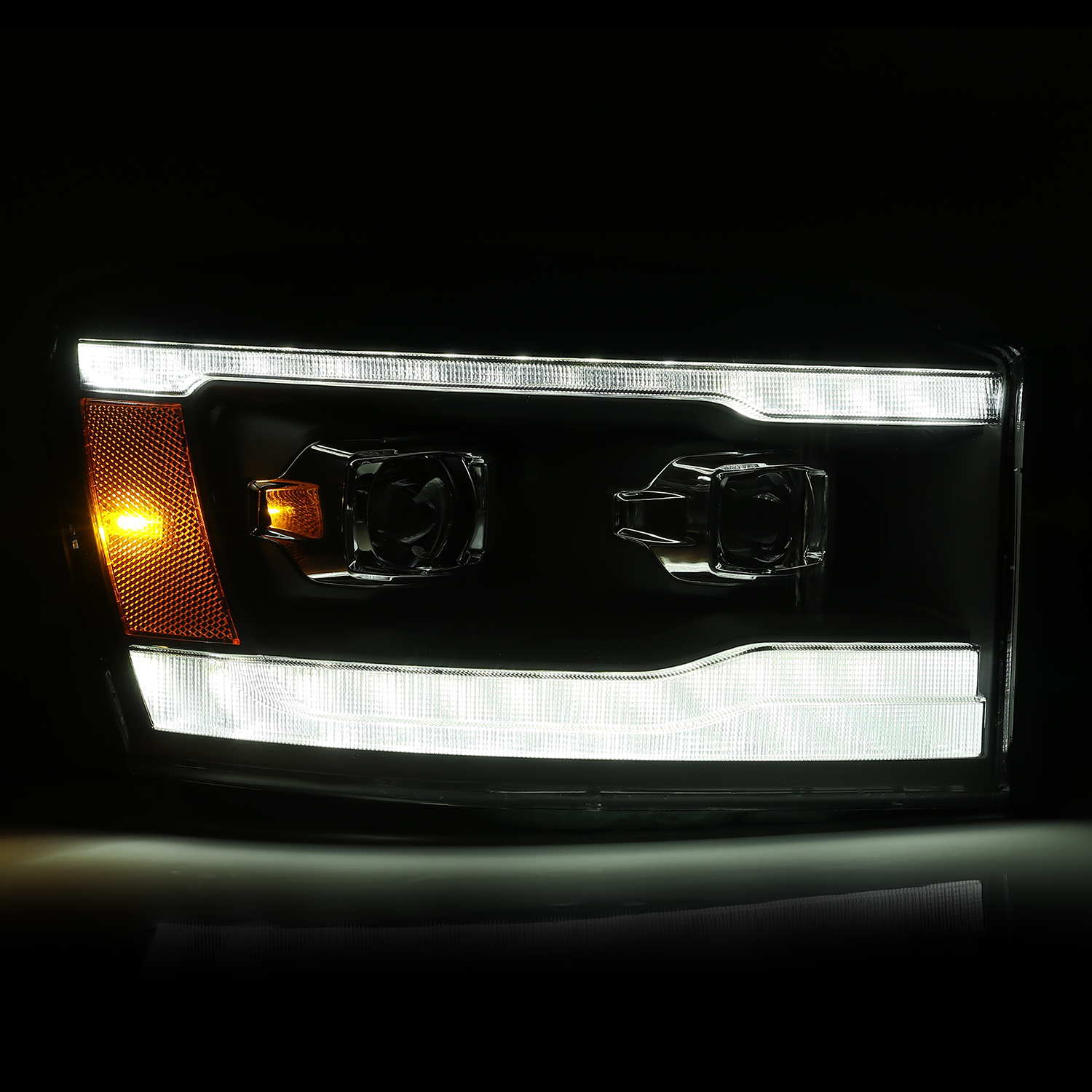 Black/Amber LED DRL Projector Headlights With Sequential Turn Signal For 2006-2009 Dodge Ram