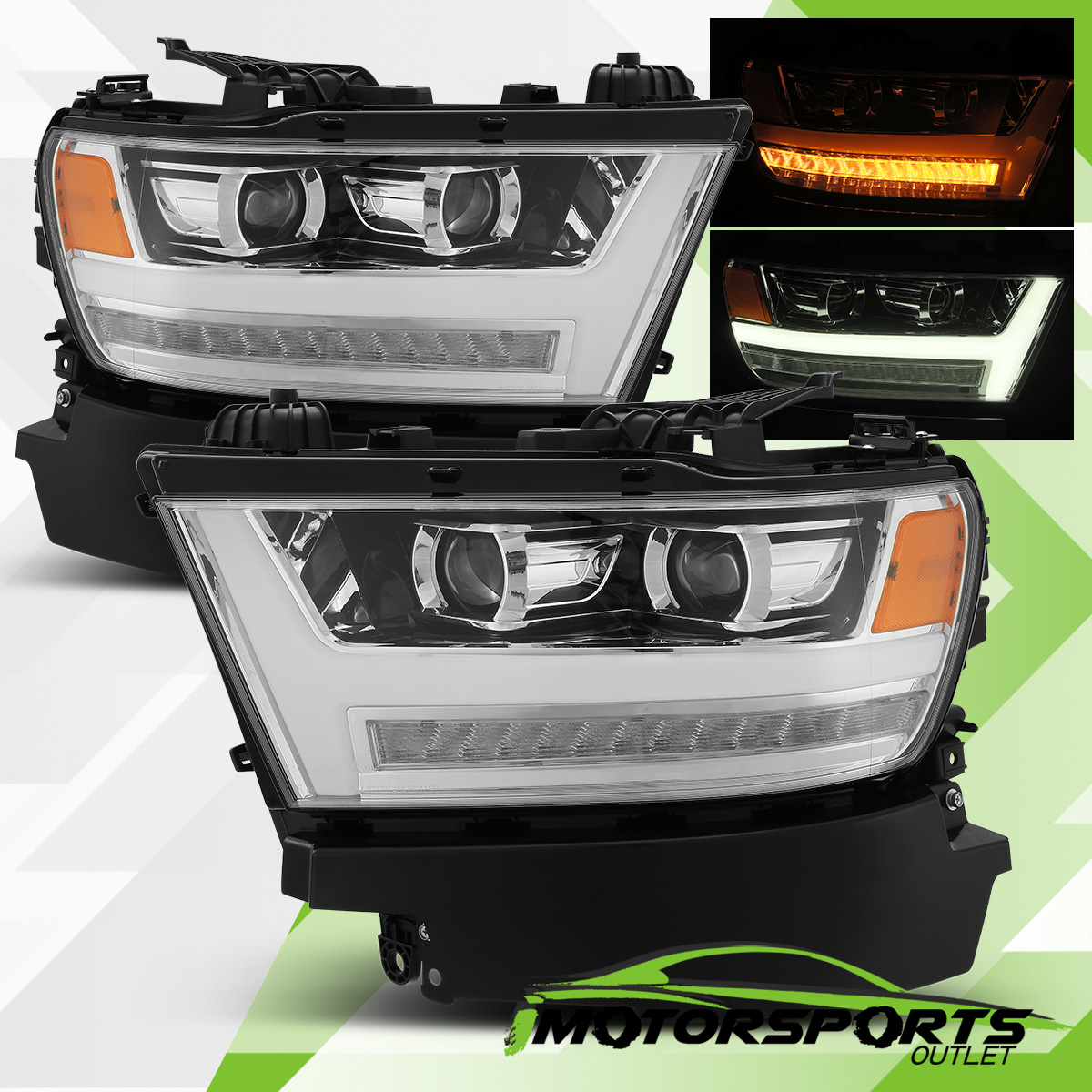 For 2019 2020 Dodge Ram 1500 LED DRL Sequential Projector Chrome