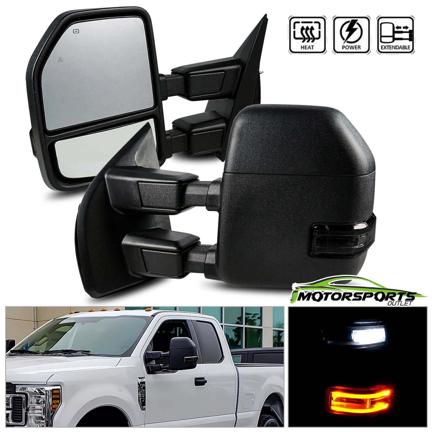 For 2017-2019 F250 Super Duty Tow Mirrors Power Heat+Smoke LED Signal+Blind Spot