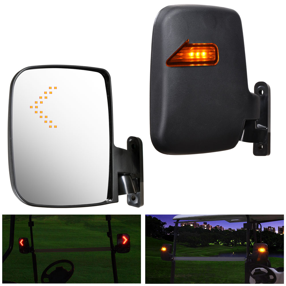 2x Universal Golf Cart Rear View Side Mirror w/ LED Indicators for EZGO