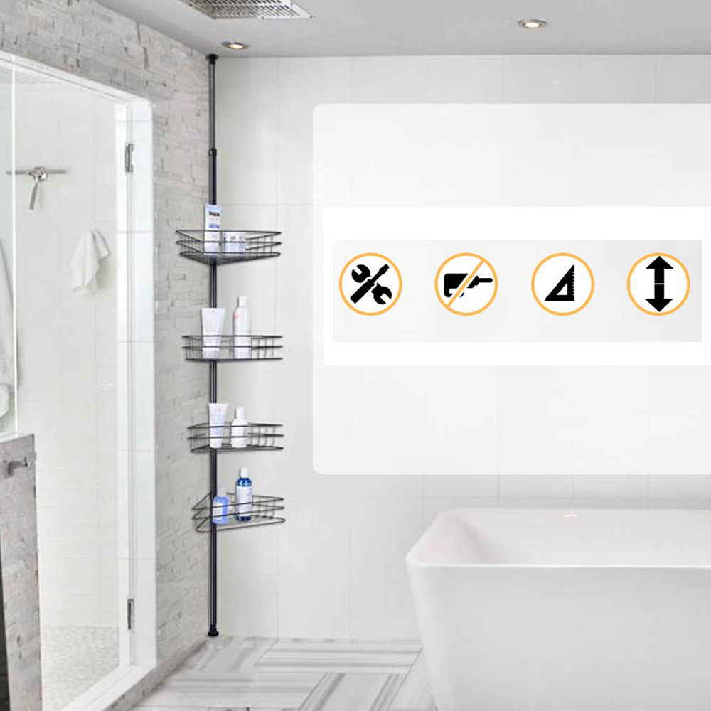 4 Shelf Metal Shower Corner Tension Pole Caddy Organizer Bathroom Bath