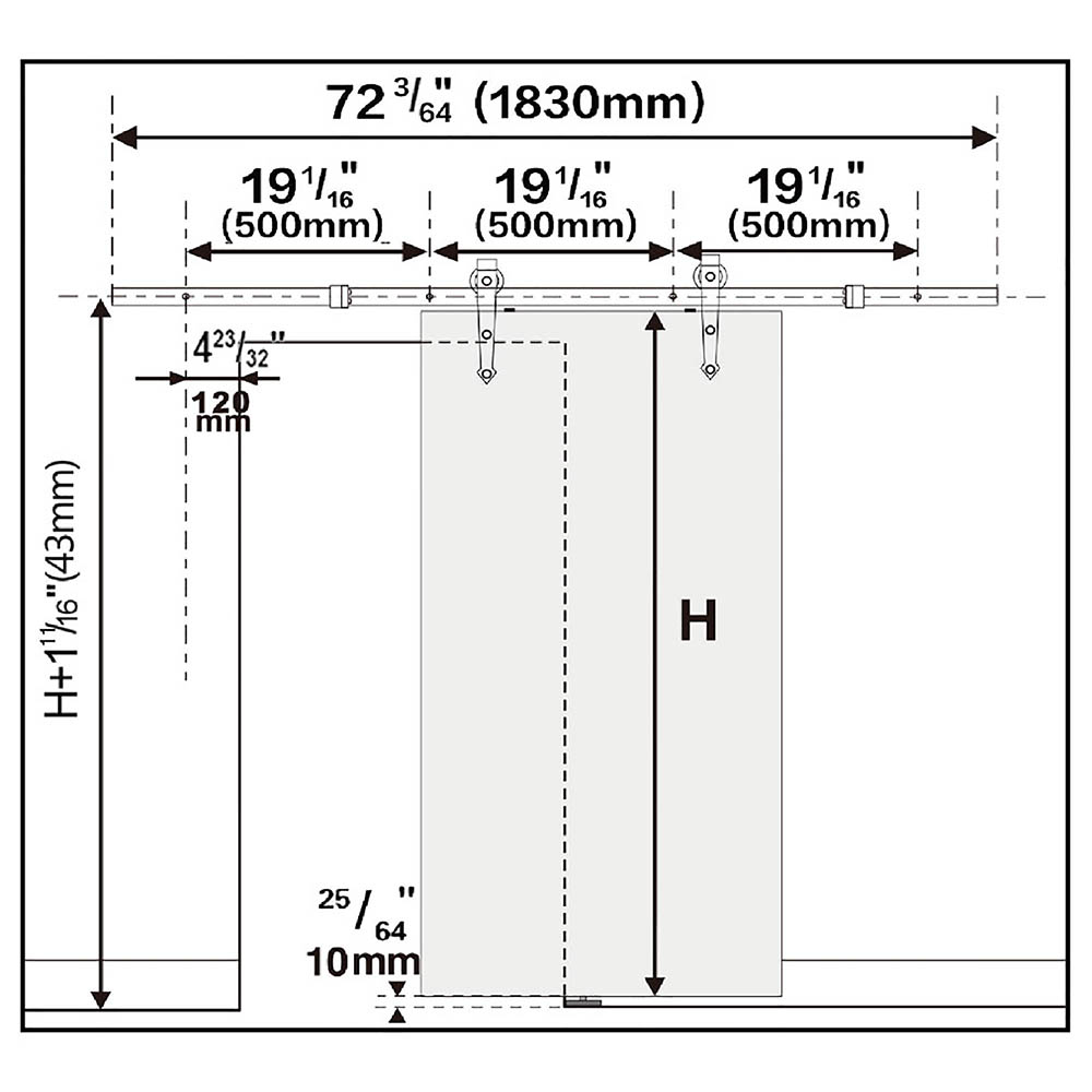6FT 6.6FT Carbon Steel Sliding Barn Wood Door Hardware Track System