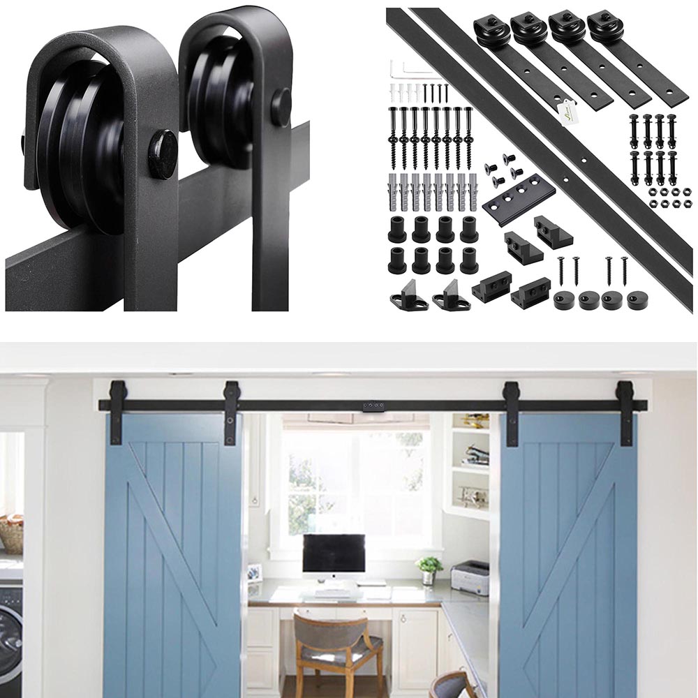 10ft 12ft Double Sliding Barn Wood Door Hardware Roller Track Carbon