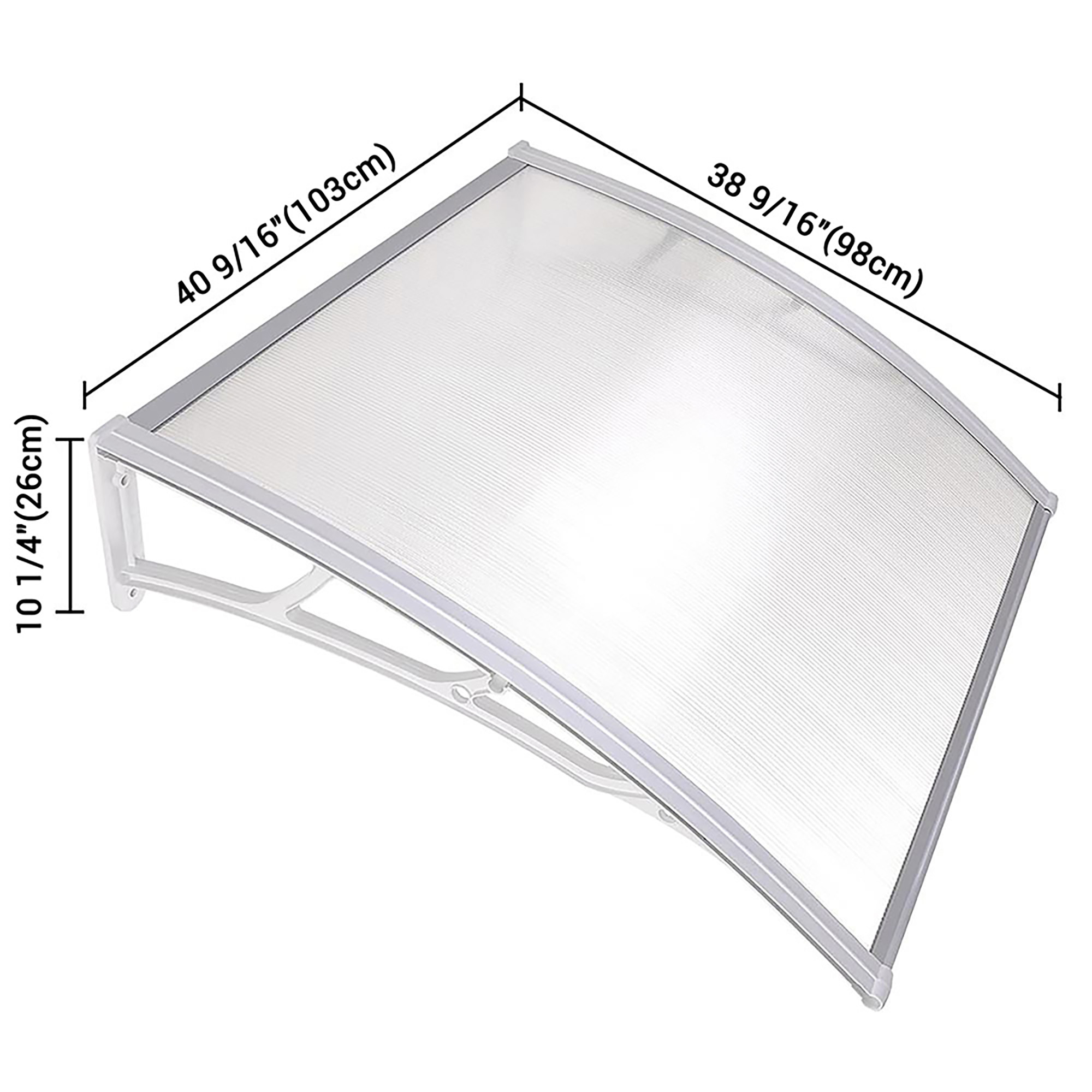GGNEBAI Polycarbonate Door Awning - 40x40 Inches, UV & Weather Protection For Patio, Porch, Deck