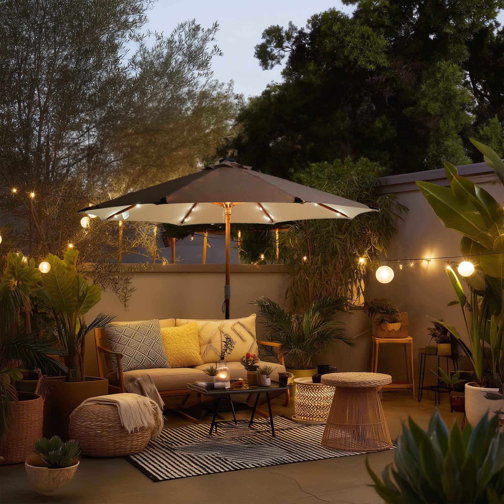 11 ft aluminum auto tilt patio umbrella in dolce mango California Umbrella Market Patio Umbrella 11 ft. Black Aluminum Pole Fiberglass Ribs Dolce Mango