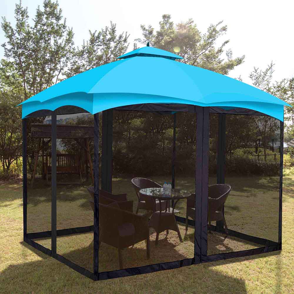 2Tier Canopy Top with Mesh Sidewall UV Protection Garden Patio Outdoor