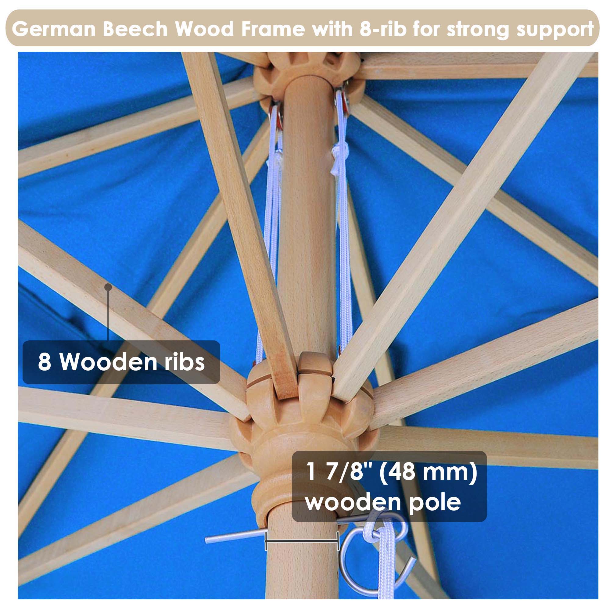 8' 9' 13' Outdoor Patio Wood Umbrella Wooden Pole Market Beach Garden Sun Shade - Picture 8 of 61