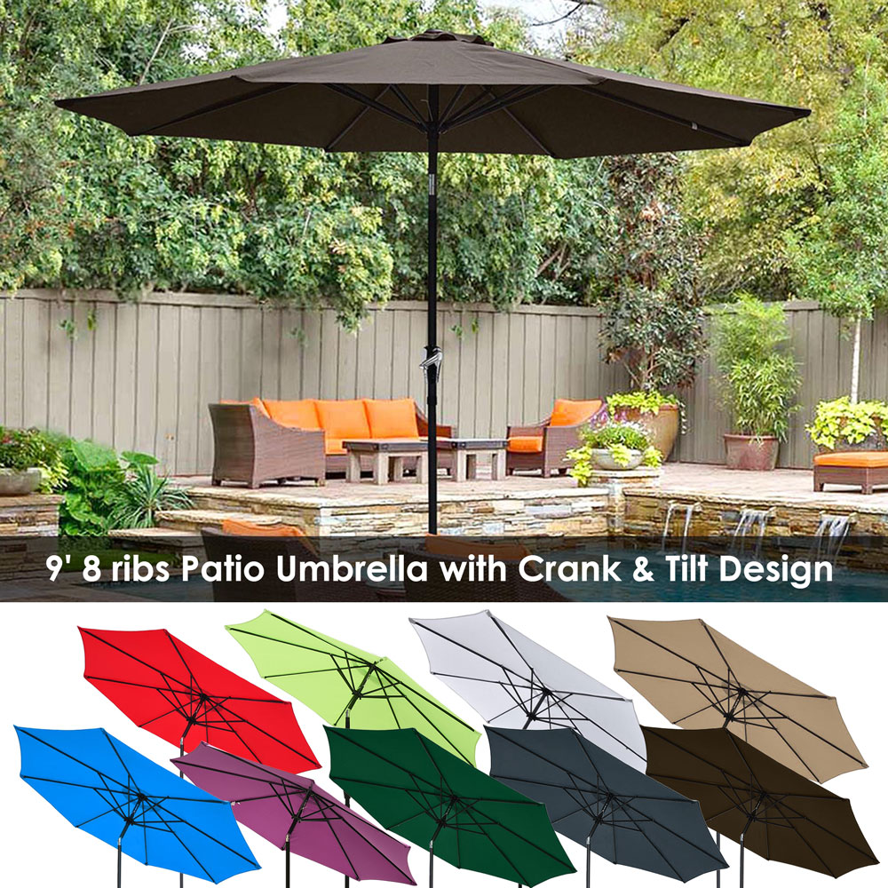 Fome 9ft Table Market Outdoor Garden Umbrella Aluminum Crank Tilt 8 Ribs Patio Umbrella
