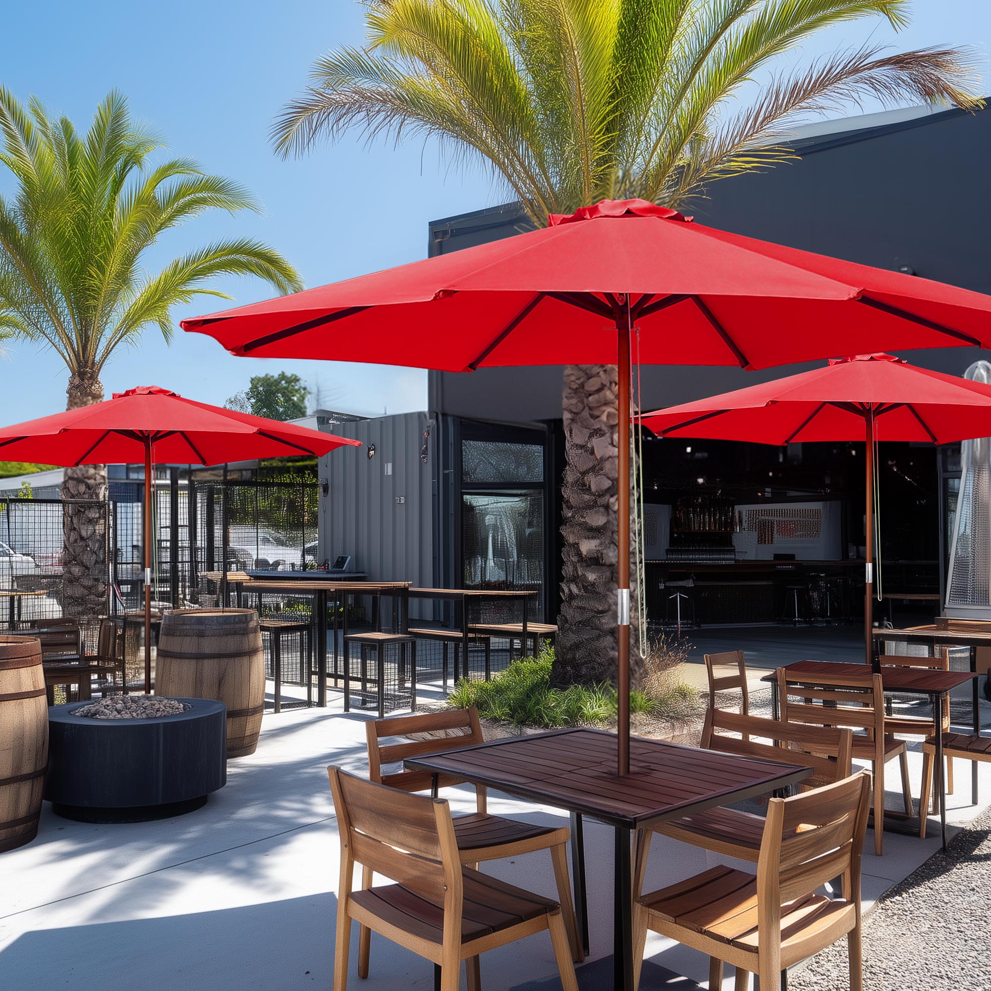 9' Ft 8 Ribs Patio Wood Umbrella Wooden Pole Outdoor Sunshade Market Garden Yard - Picture 38 of 55