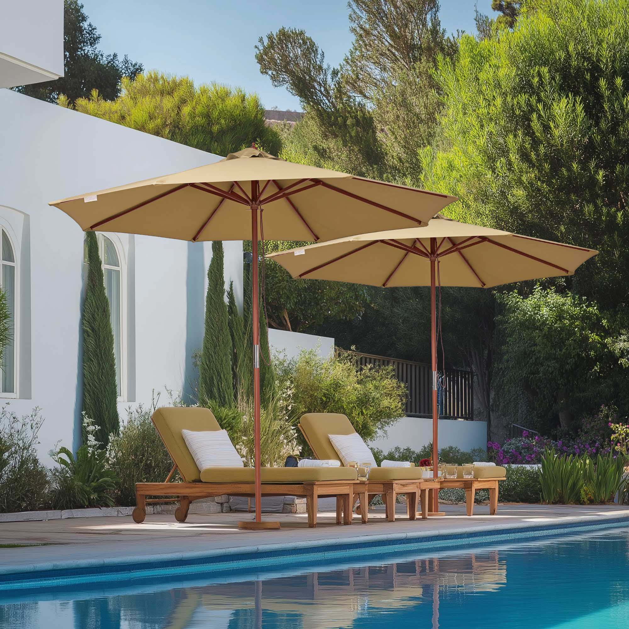 8' 9' 13' Outdoor Patio Wood Umbrella Wooden Pole Market Beach Garden Sun Shade - Picture 53 of 61