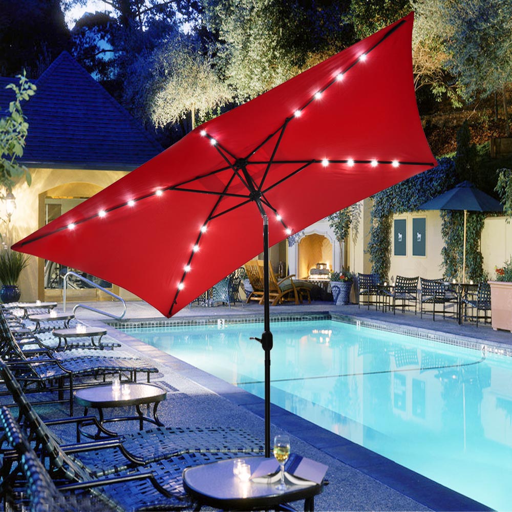 9ft 10ft Outdoor Patio Solar Umbrella LED Light Sunshade Tilt Crank
