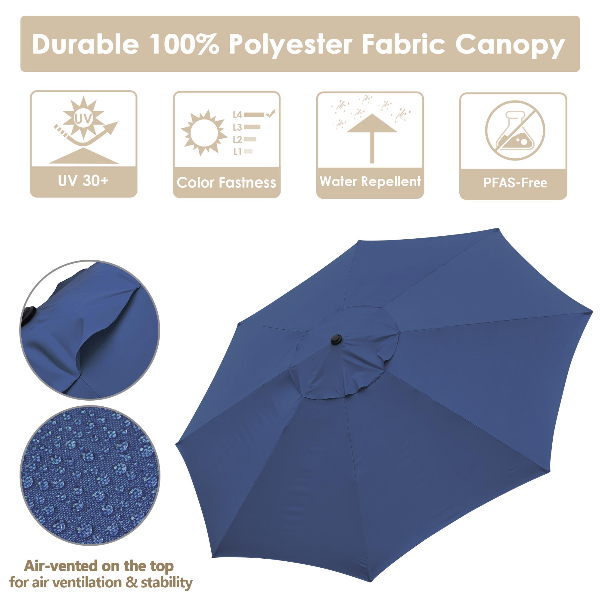 13' FT Sun Shade Patio Aluminum Umbrella UV30+ Outdoor Market Garden Beach Deck - Picture 23 of 35