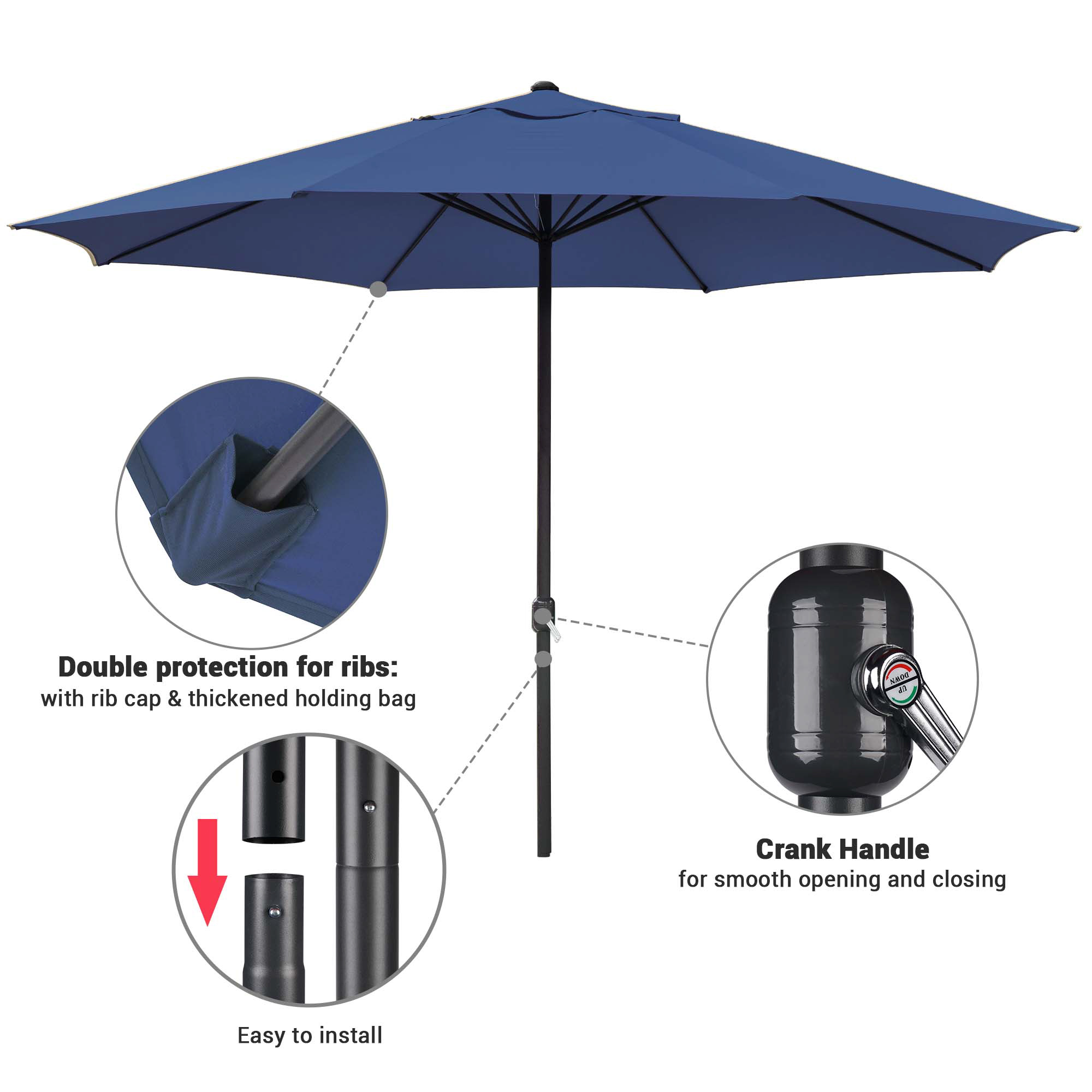 13' FT Sun Shade Patio Aluminum Umbrella UV30+ Outdoor Market Garden Beach Deck - Picture 24 of 35