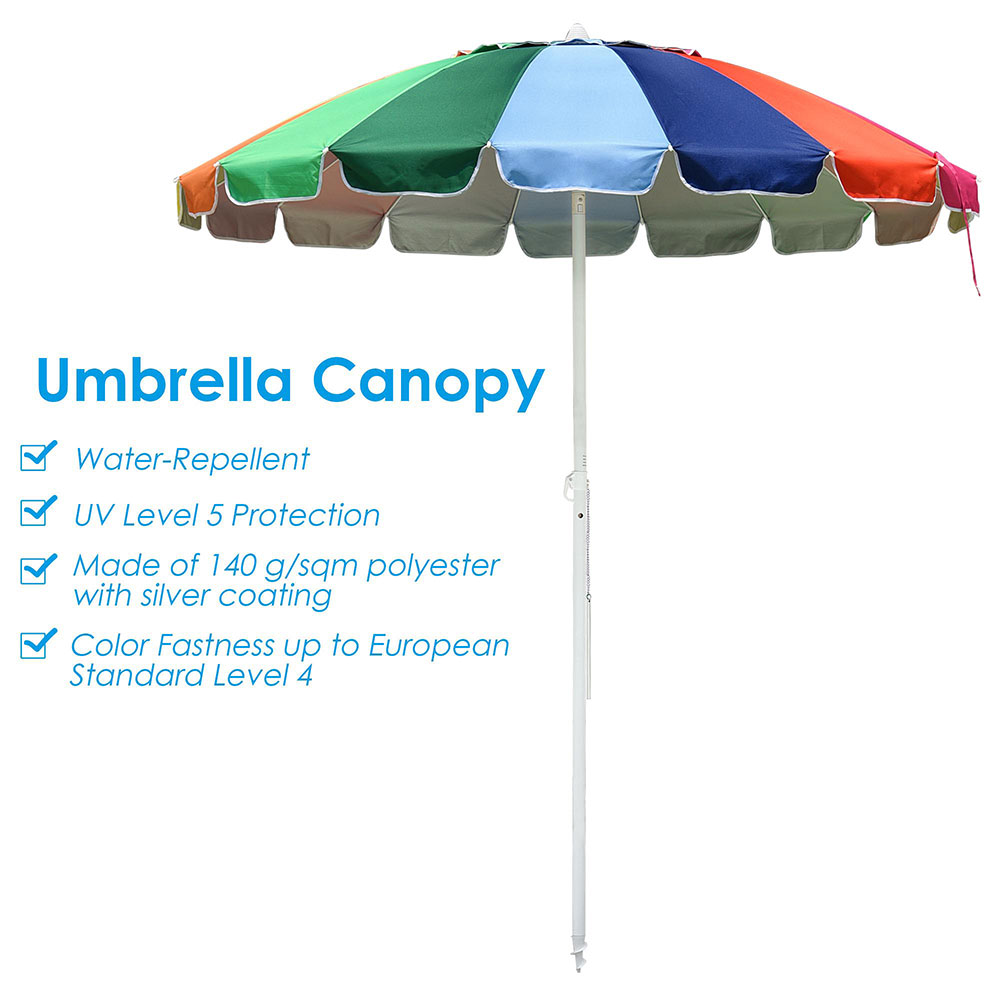 Rainbow Beach Umbrella Patio Outdoor Sunshade 16 Ribs Crank Tilt Market 7ft Pool Ebay